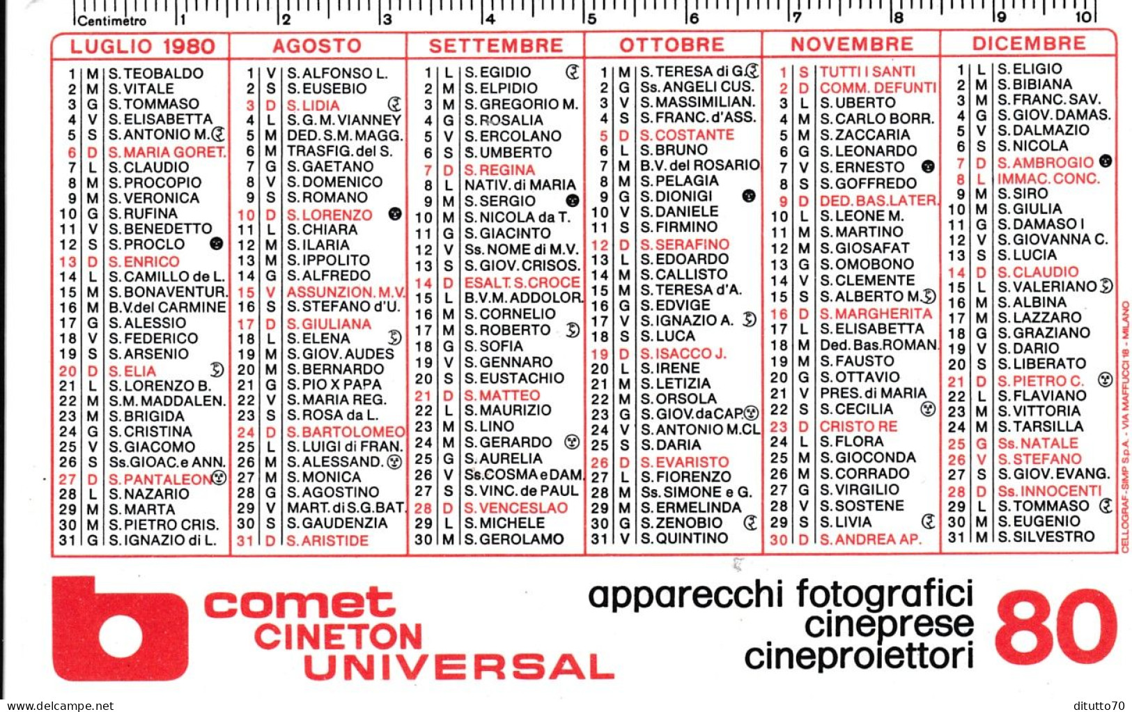 Calendarietto - Coment Cineton Universal - Anno 1980 - Petit Format : 1971-80