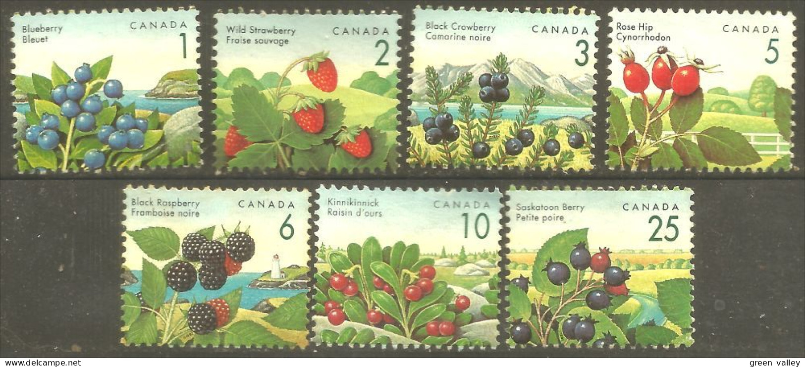 970 Canada Fruits Fraise Strawberry Bleuet Blueberry Mint No Gum Sans Gomme (323b) - Neufs