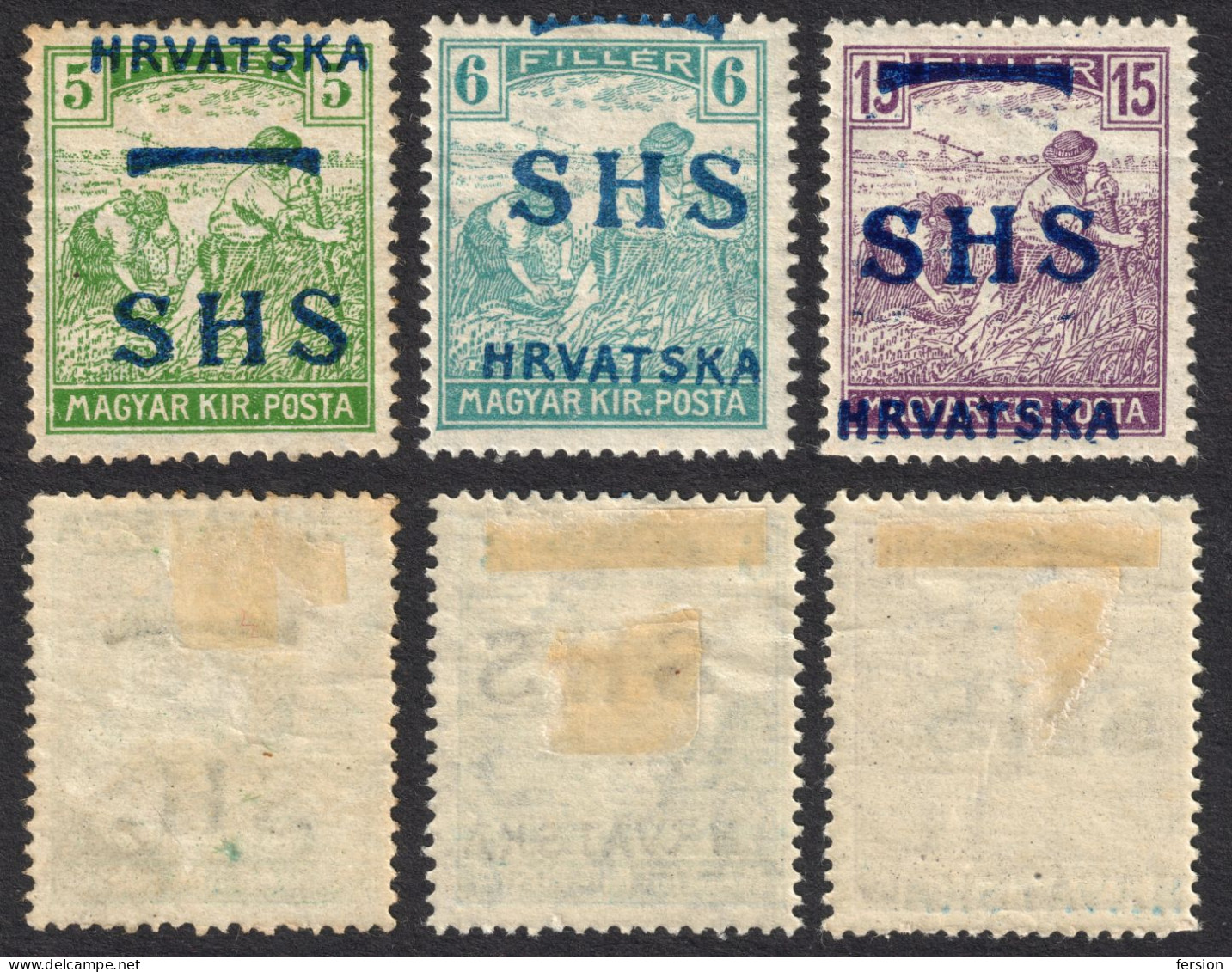 1918 SHS Yugoslavia Croatia - Hungary Harvester OVERPRINT LOT - MH 5 F /  6 F / 15 F - Ongebruikt