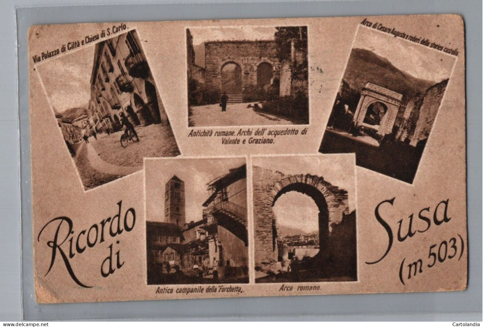 CARTOLINA F.P RICORDO DI SUSA VEDUTINE 1937 VIAGGIATA - Panoramic Views