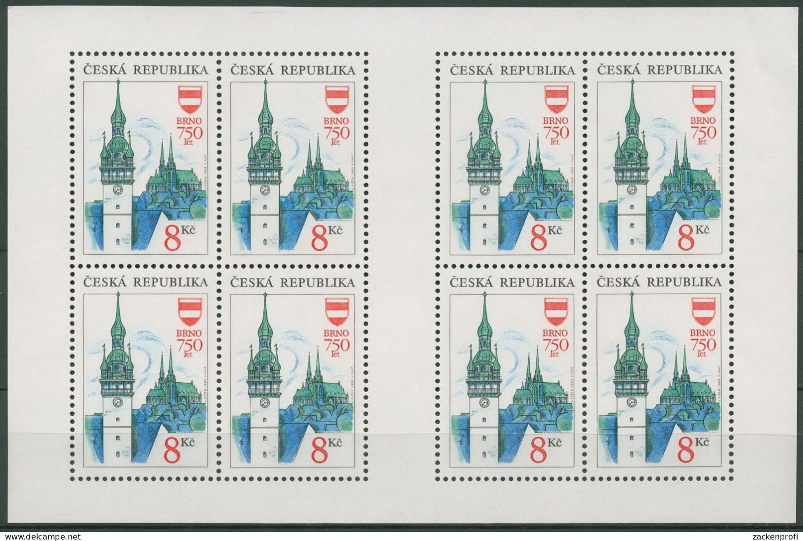 Tschechische Republik 1993 Brno Brünn Kleinbogen 9 K Postfrisch (C90560) - Blocs-feuillets