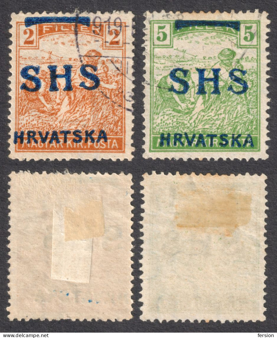 1918 SHS Yugoslavia Croatia - Hungary Harvester OVERPRINT LOT - Used 2 F / 5 F - Gebraucht