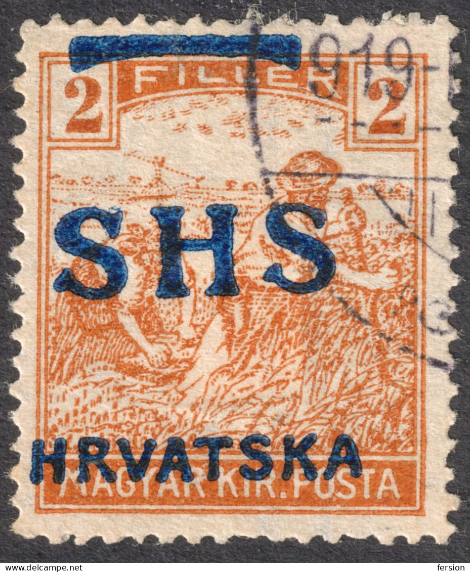 1918 SHS Yugoslavia Croatia - Hungary Harvester OVERPRINT LOT - Used 2 F / 5 F - Used Stamps