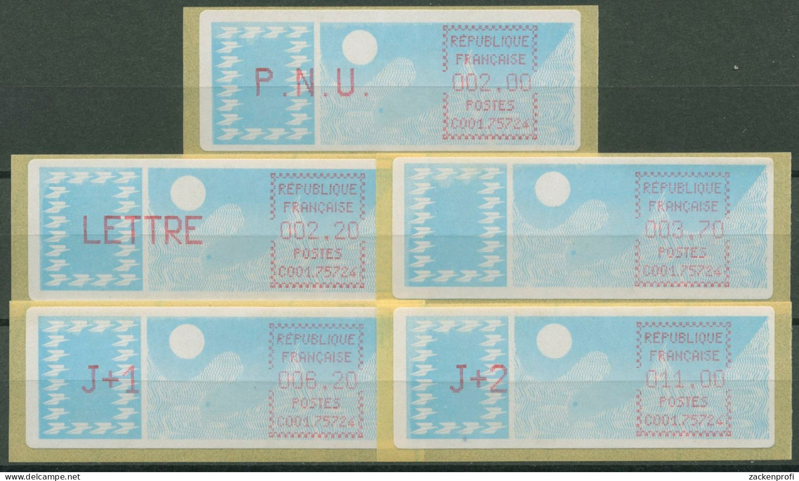 Frankreich ATM 1985 Taube 2,00/2,20/3,70/6,20/11,00 ATM 6.14 Zd ZS 6 Postfr. - 1985 « Carrier » Papier