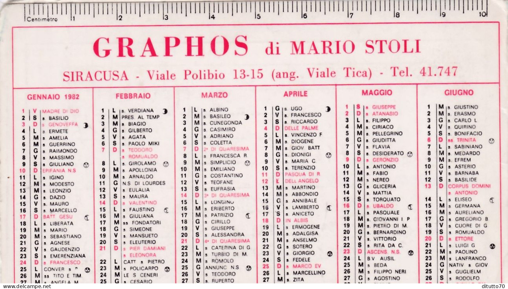 Calendarietto - Graphos Di Mario Stoli - Siracusa - Anno 1982 - Petit Format : 1981-90