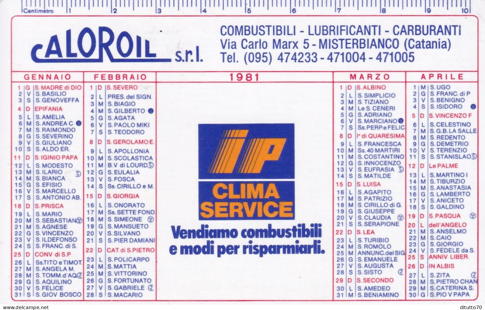 Calendarietto - Ip Caloroil - Misterbianco - Catania - Anno 1981 - Petit Format : 1981-90