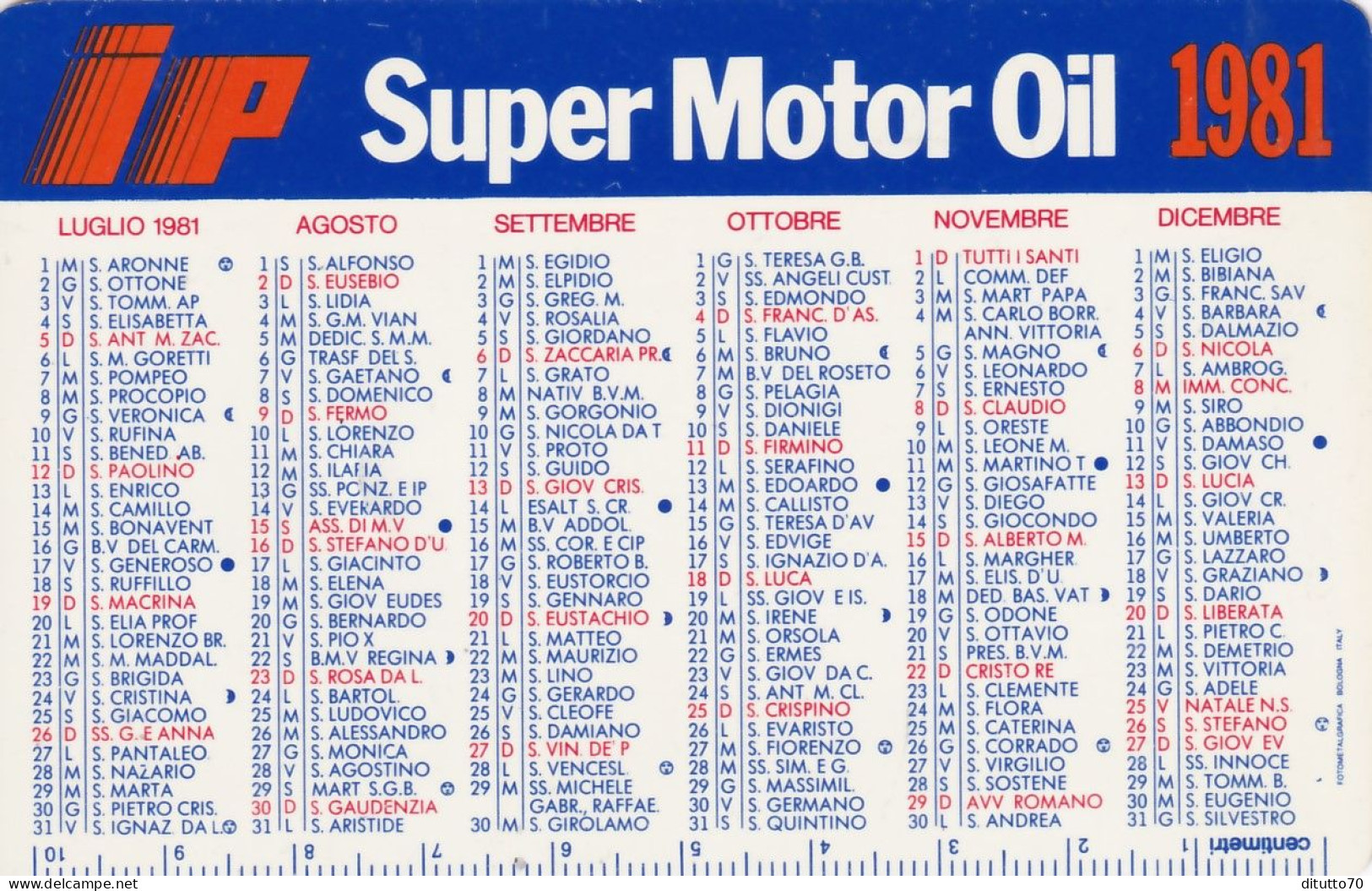 Calendarietto - Ip Super Motor Oil - Anno 1981 - Petit Format : 1981-90