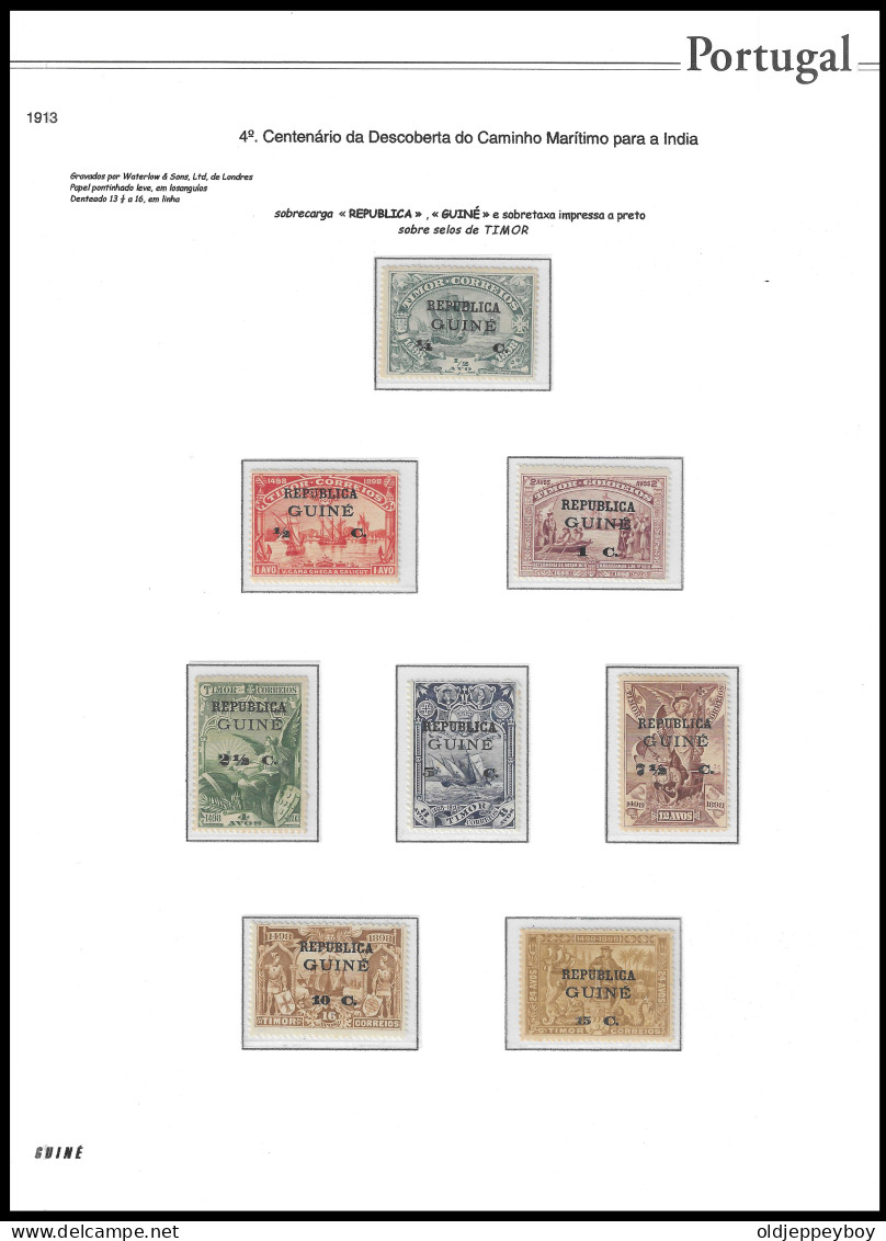 GUINE GUINEA  Portugal 1913 Vasco Da Gama TIMOR Issue MNH** PERFECT W/ OPT "REPUBLICA", "GUINE" INCLUDES Album Page - Portuguese Guinea