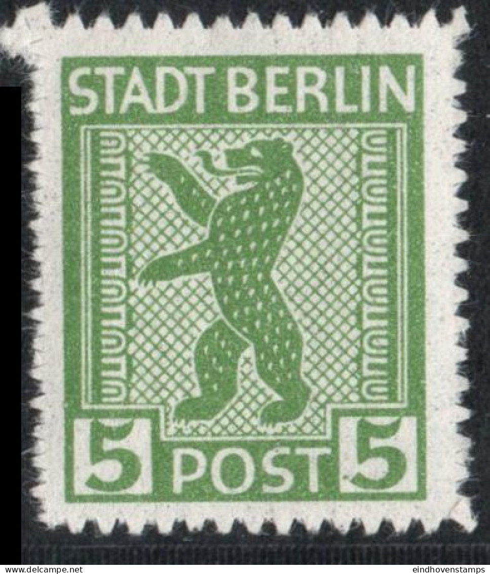 Germany 1945 Stadt Berlin 5 Pf Plateflaw Mi B XVIII MNH Certified Ströh BPP Point In Right Rectangular Corner - Berlin & Brandenburg