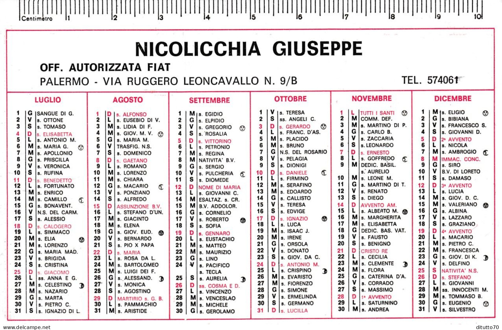 Calendarietto - Off.autorizzata Fiat - Nicolicchia Giuseppe - Palerno - Anno 1982 - Petit Format : 1981-90