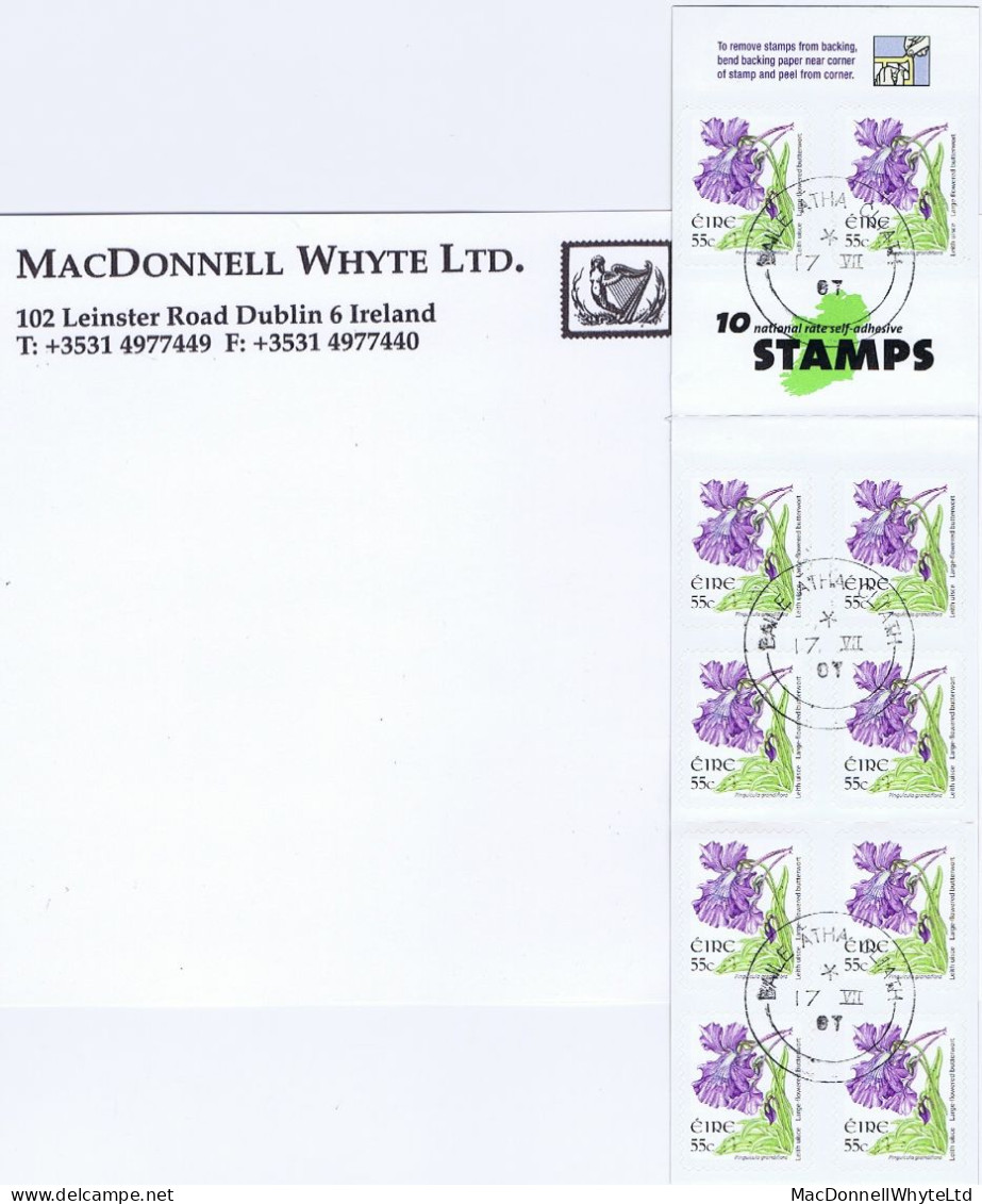 Ireland 2007 Flowers €5.50 Booklet 55c Large-flowered Butterwort X 10, Used Neat Dublin Cds 17 VII 07 - Postzegelboekjes