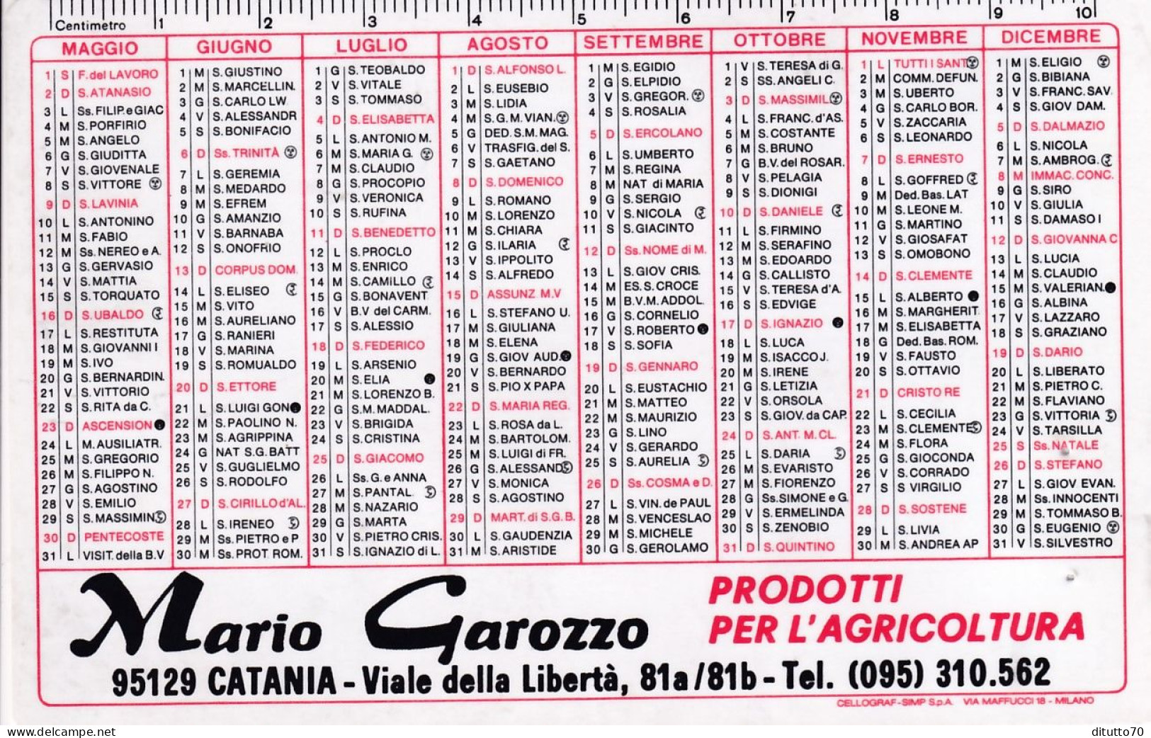 Calendarietto - Prodotti Per L'agricoltura - Mario Garozzo - Catania - Anno 1982 - Petit Format : 1981-90