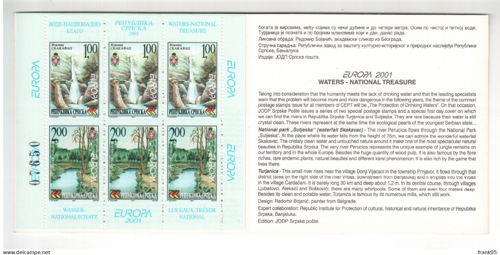 Bosnien-Herzeg. (serbisch) / Bosnia-Herzegowina (serbian Post) / Bosnie-Herzégovine (serbe) 2001 MH/booklet EUROPA ** - 2001