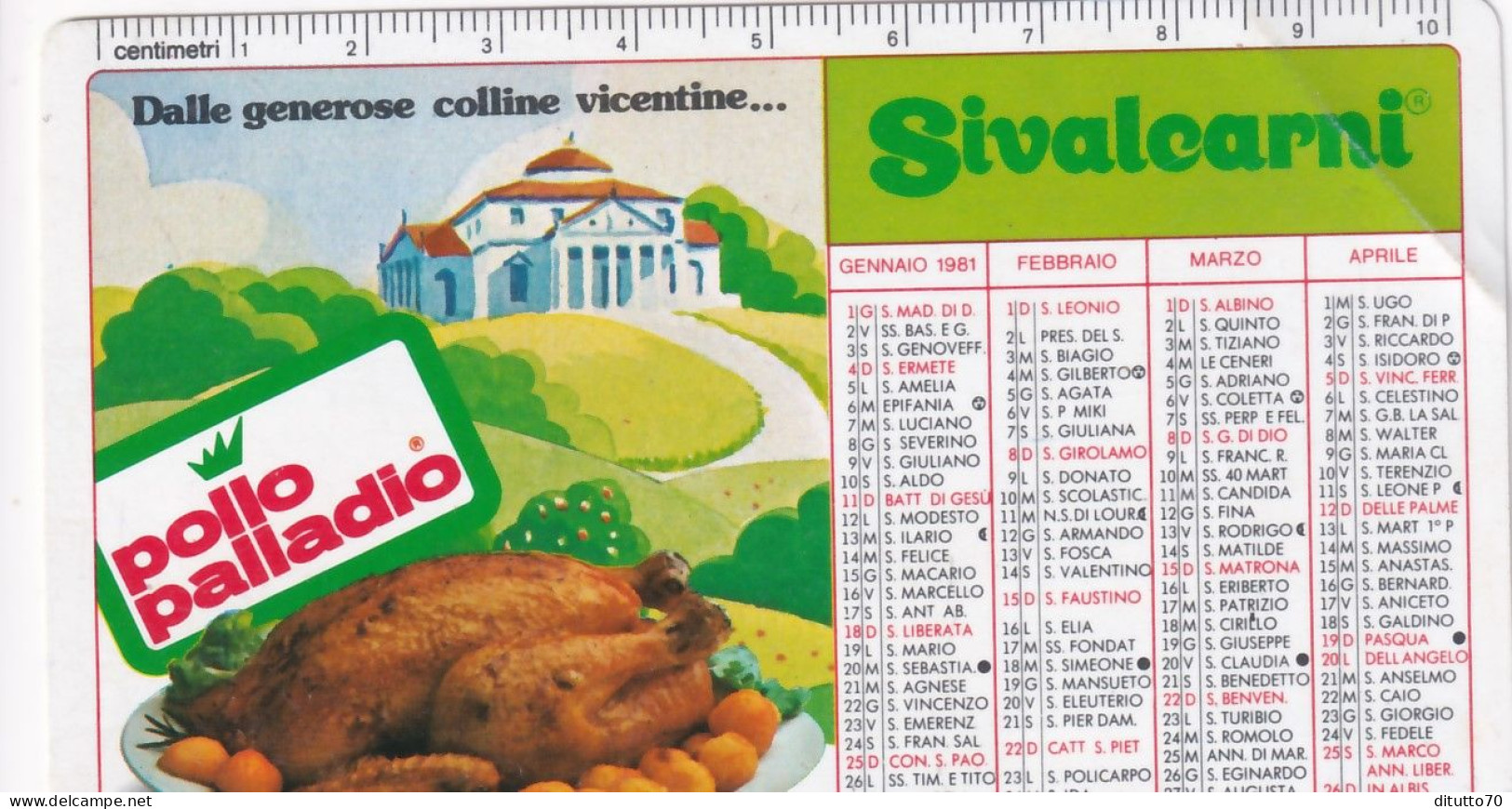 Calendarietto - Sivalcarni - Pollo Palladio - Anno 1981 - Petit Format : 1981-90