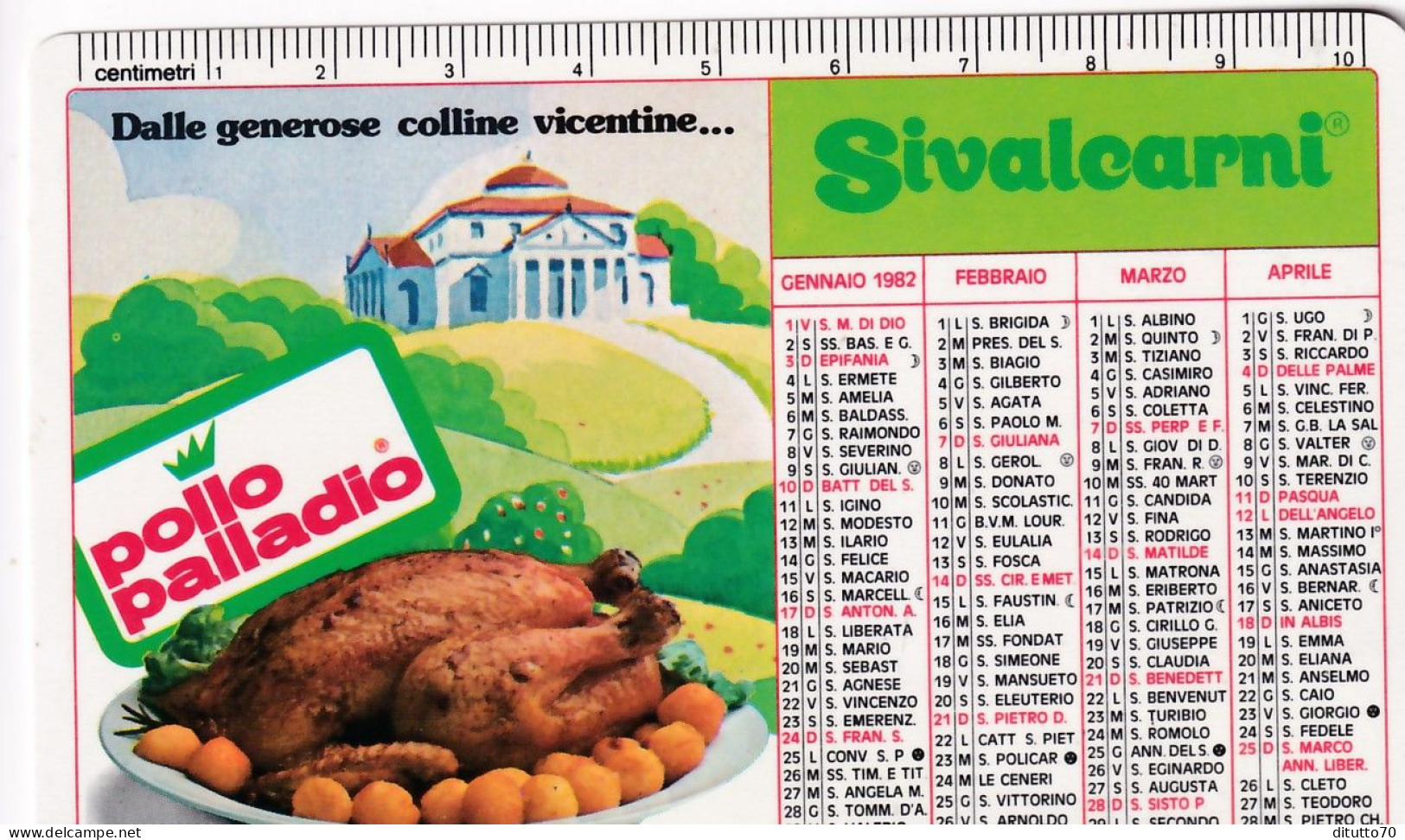 Calendarietto - Sivalcarni - Pollo Palladio - Anno 1982 - Petit Format : 1981-90