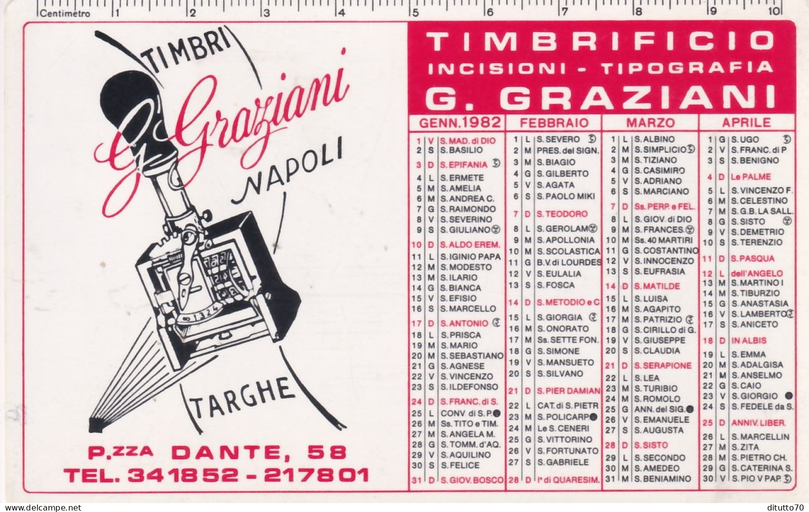 Calendarietto - Timbrificio - G.graziani - Napoli - Anno 1982 - Petit Format : 1981-90