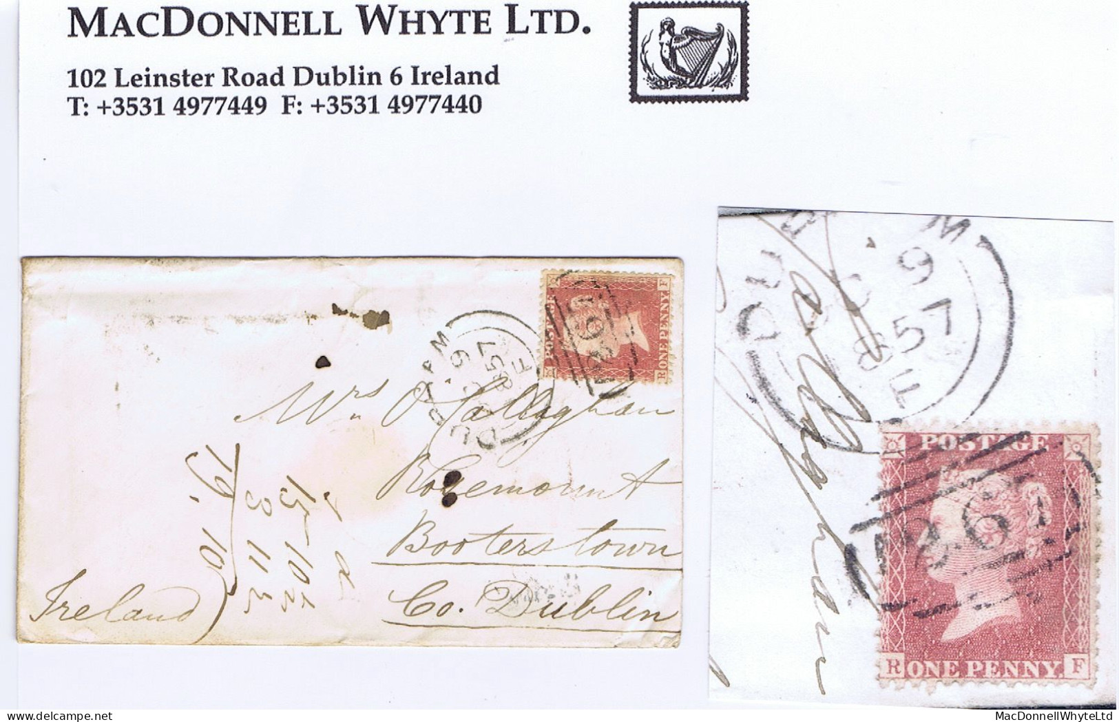 Great Britain Durham 1857 Cover To Dublin With LC14 1d Red Plate 57 RF Tied DURHAM/267 Sideways Duplex - Brieven En Documenten