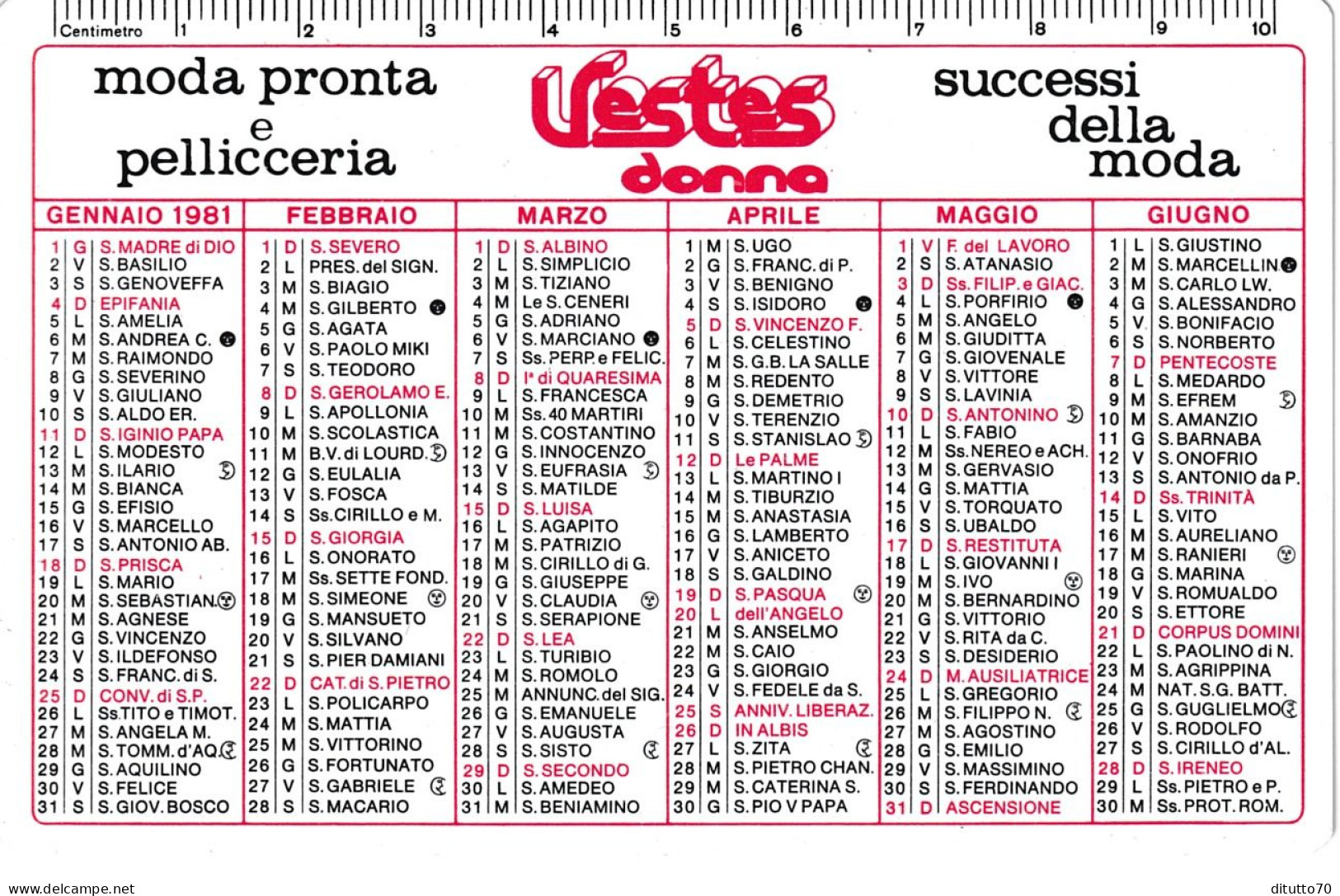 Calendarietto - Vestes Donna - Catania - Anno 1981 - Petit Format : 1981-90