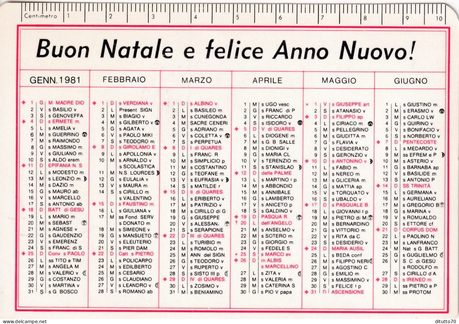 Calendarietto - Buon Natale E Felice Anno Nuovo - Anno 1981 - Petit Format : 1981-90