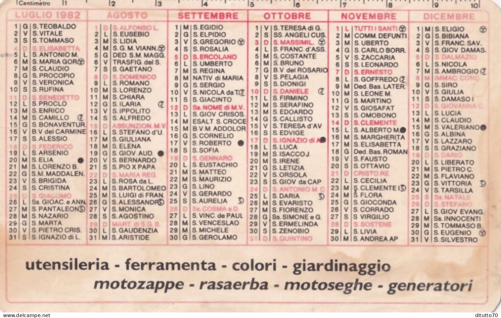 Calendarietto - Utensileria - Ferramenta - Anno 1982 - Petit Format : 1981-90