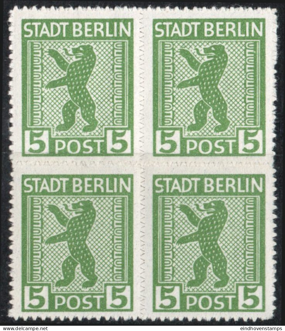 Germany 1945 Stadt Berlin 5 Pf Plateflaw Mi B XVI MNH Certified Ströh BPP - Punkt In "S" Von Stadt, - Berlino & Brandenburgo