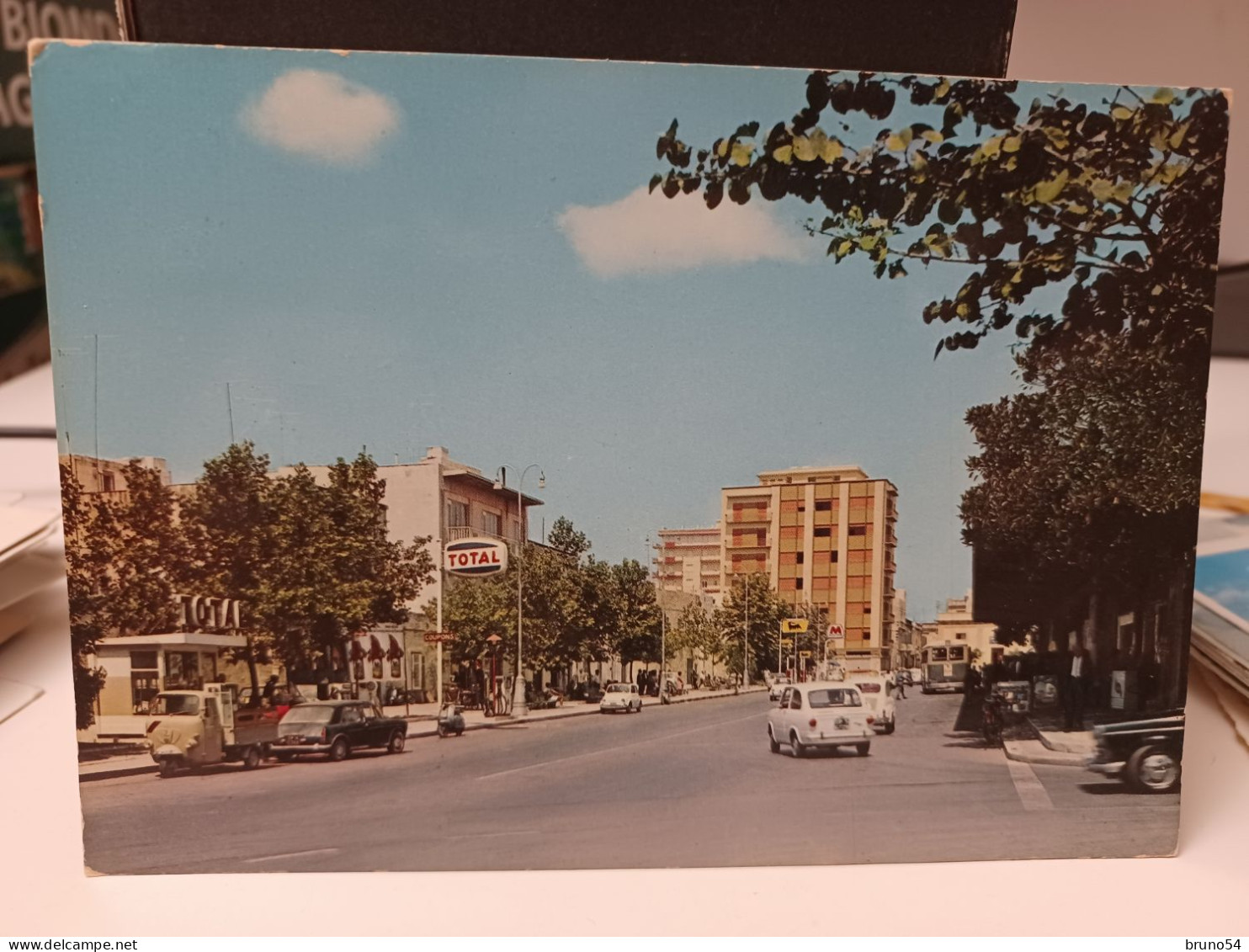 Cartolina Marsala Provincia Trapani , Piazza Marconi ,anni 70, Distributore Benzina Total ,autobus - Marsala