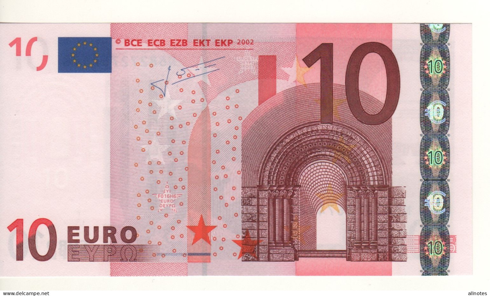 10 EURO  "N"  Austria     Firma Trichet    F 016 H6  /  FDS - UNC - 10 Euro