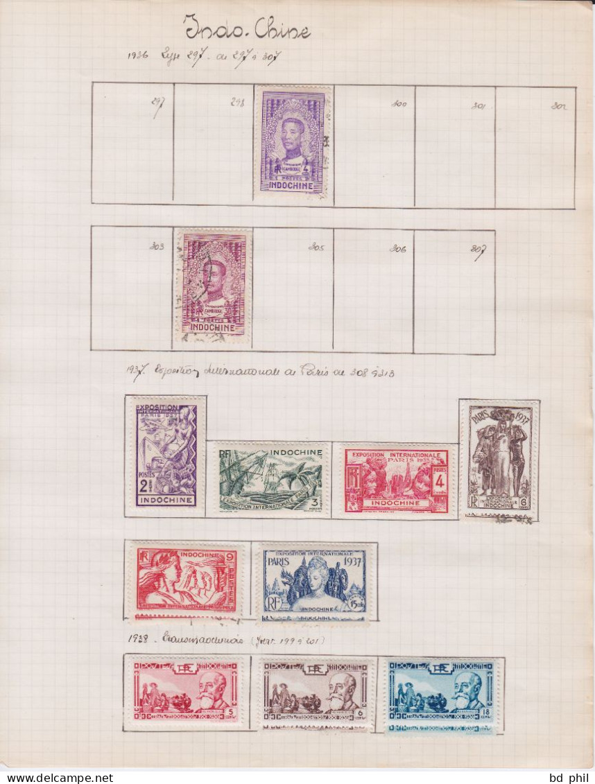 lot 102 timbres Indochine 1892 1902 1907 1919 1922 1931 1935 1936 1937 1938 1939 neuf et oblitéré avec charnière