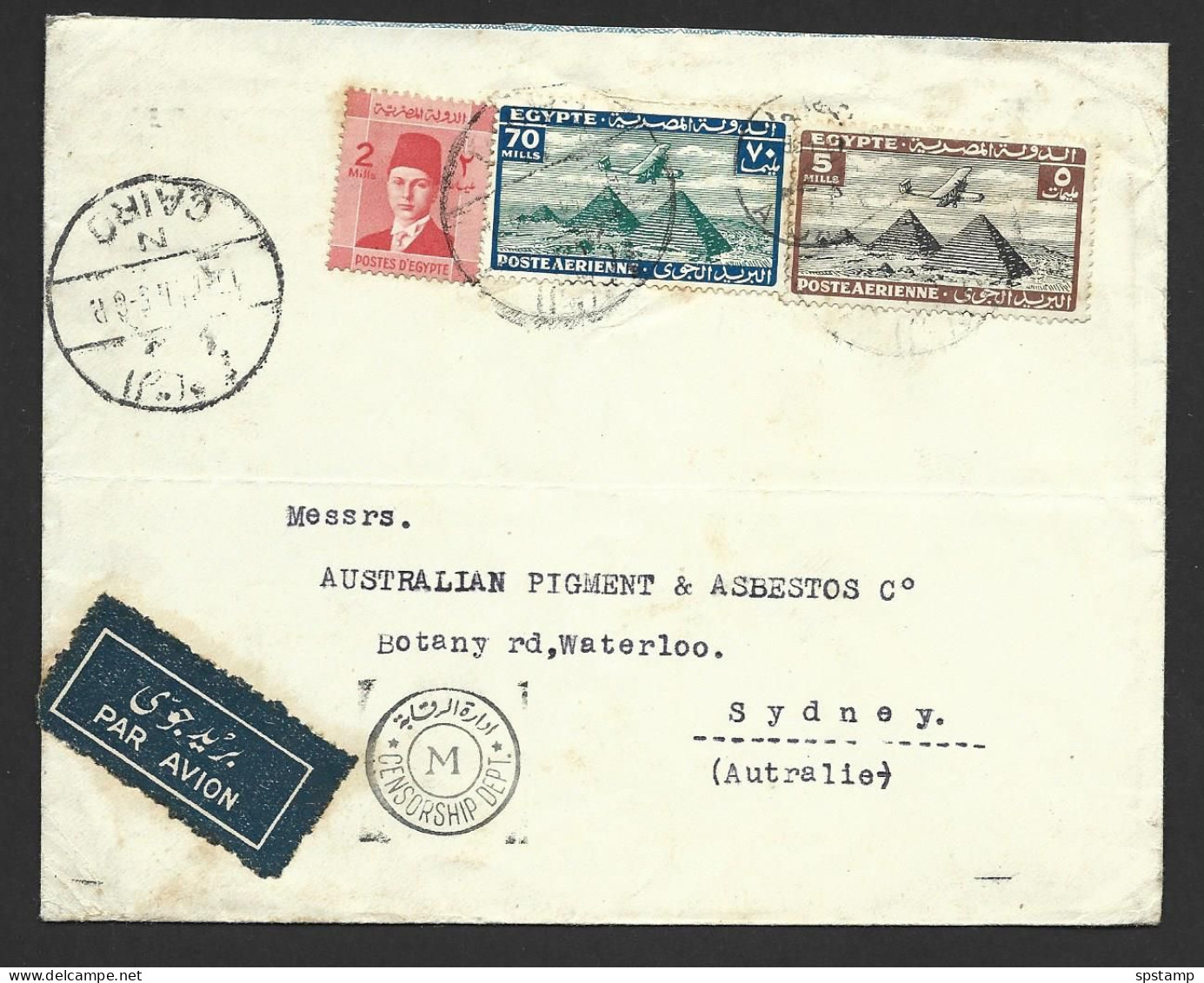 Egypt 1941 Censored Airmail Cover Cairo To Australian Asbestos Company Sydney - Covers & Documents