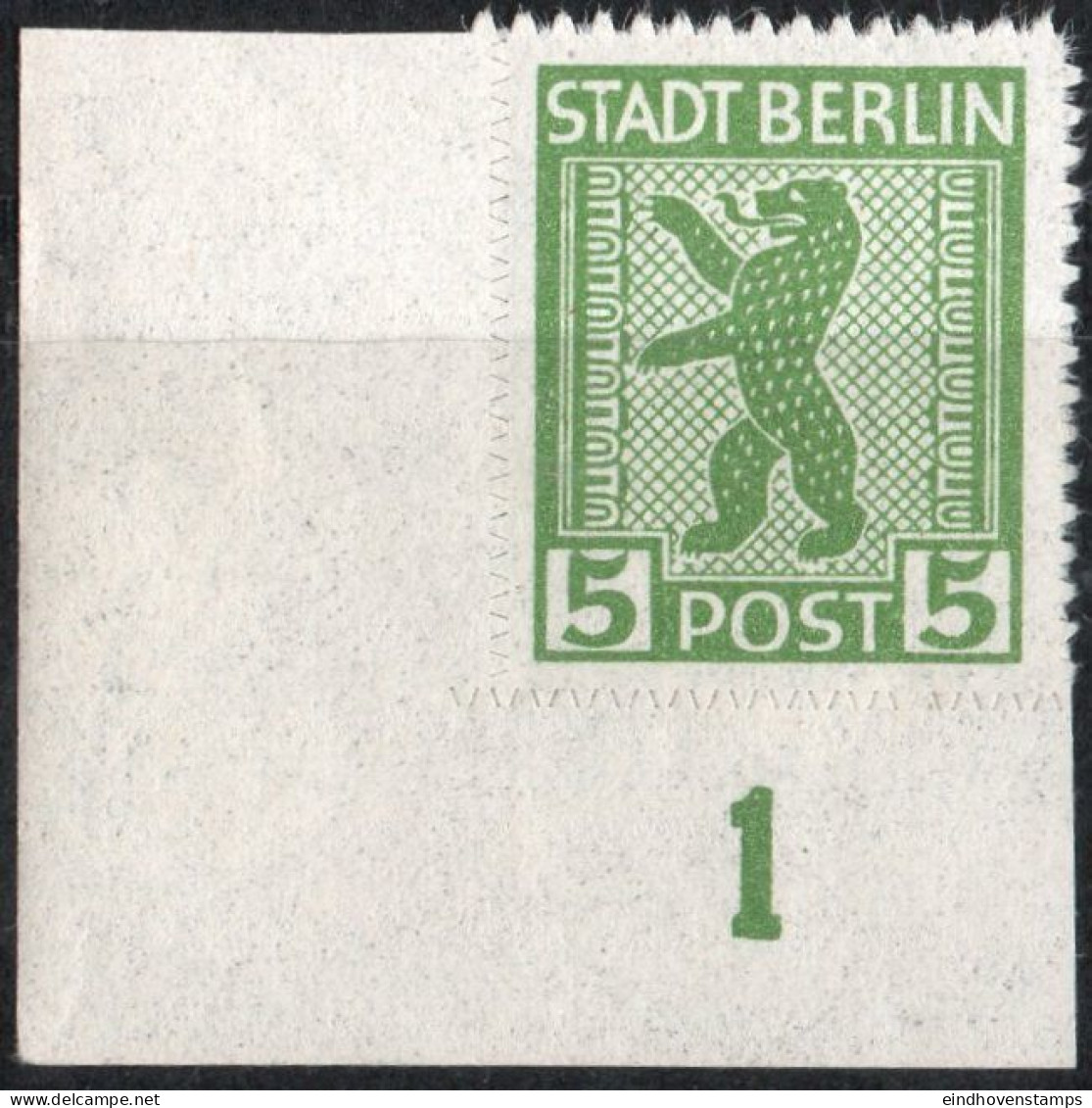 Germany 1945 Stadt Berlin 5 Pf Plateflaw Mi B XIII MNH Certified Ströh BPP Point In "T" In Stadt - Berlino & Brandenburgo