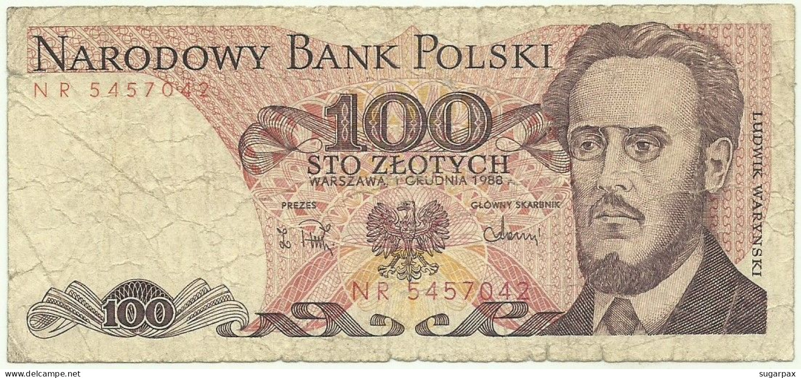 POLAND - 100 Zlotych - 1988 - Pick 143.e - Série NR - Narodowy Bank Polski - Polonia