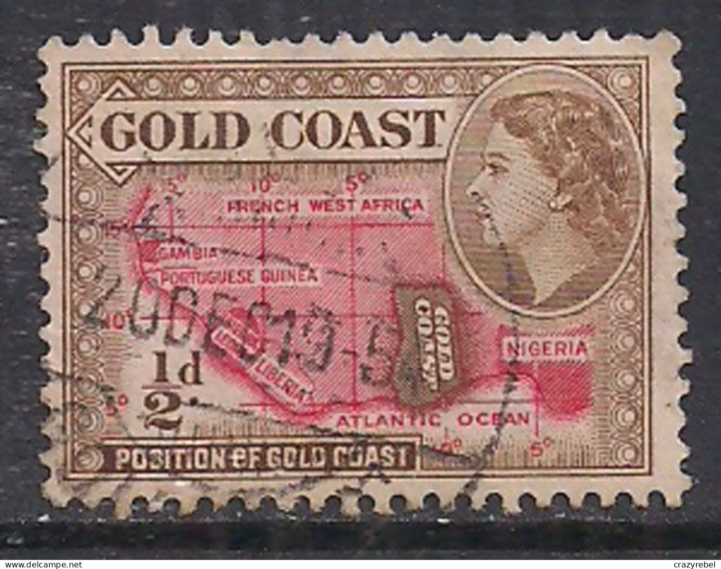 Gold Coast 1952-54 QE2 1/2d Brown SG 153 Used ( F1387 ) - Goudkust (...-1957)