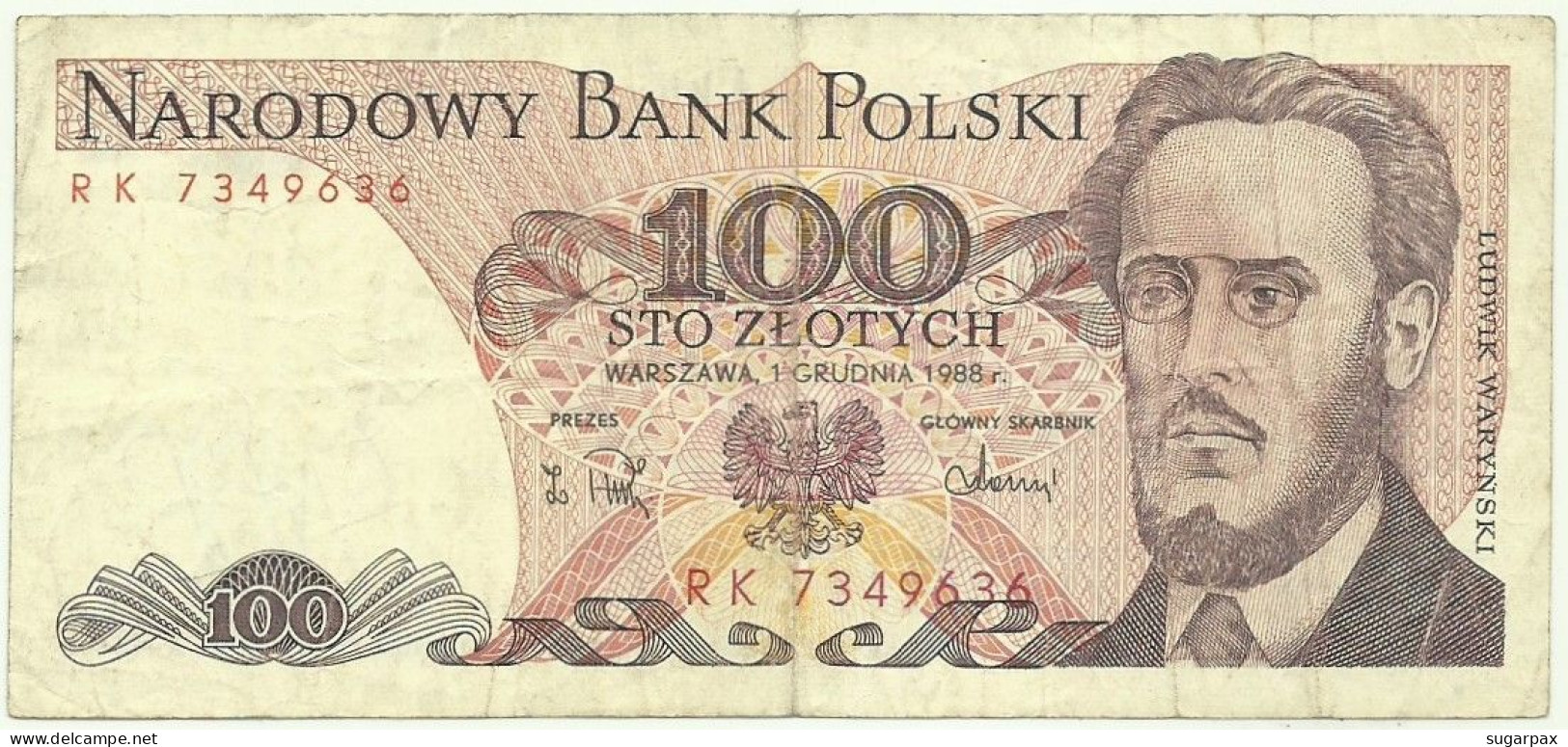 POLAND - 100 Zlotych - 1988 - Pick 143.e - Série RK - Narodowy Bank Polski - Polonia