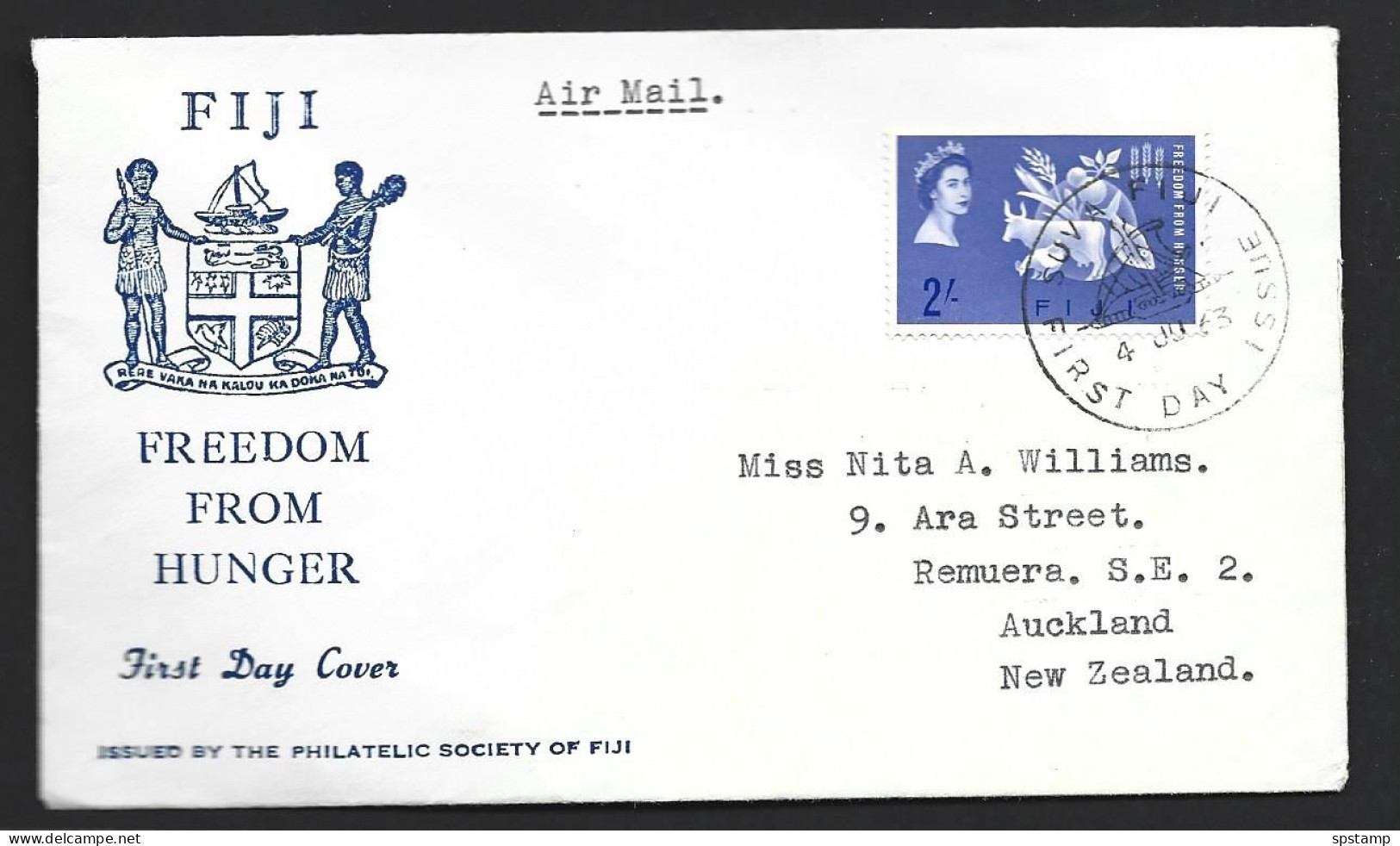 Fiji 1963 2/- Freedom From Hunger FFH Single First Day Cover FDC Illustrated Addressed - Fiji (...-1970)