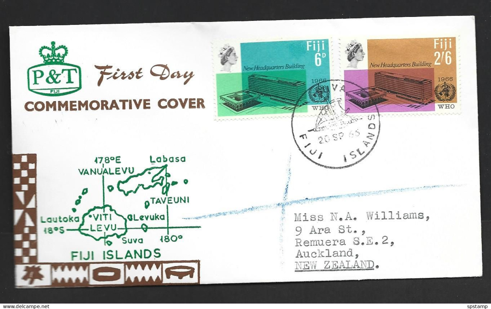 Fiji 1966 World Health Organiasation WHO Set Of 2 On Registered First Day Cover FDC Illustrated Addressed - Fidschi-Inseln (...-1970)