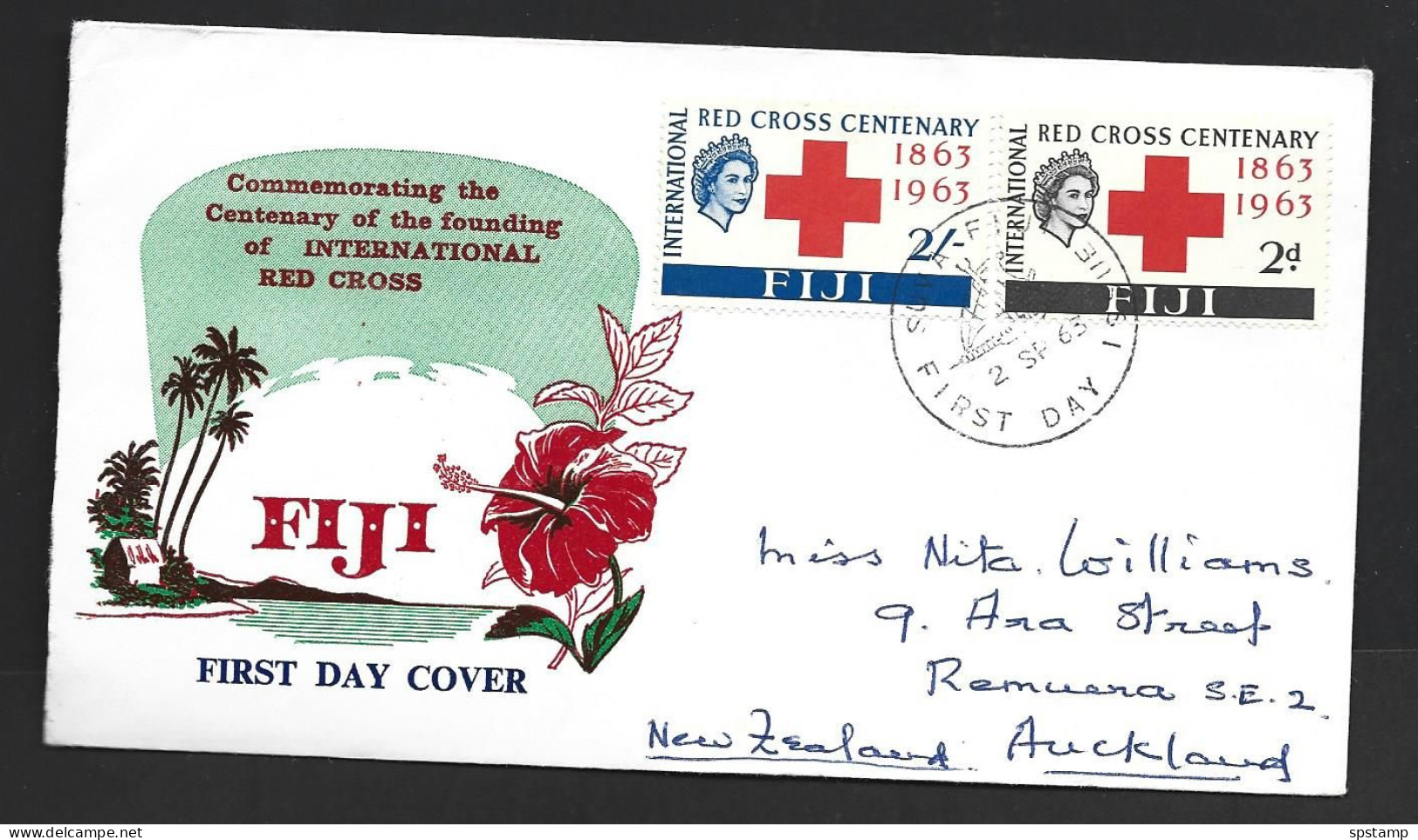 Fiji 1963 Red Cross Set Of 2 On First Day Cover FDC Illustrated Addressed - Fiji (...-1970)