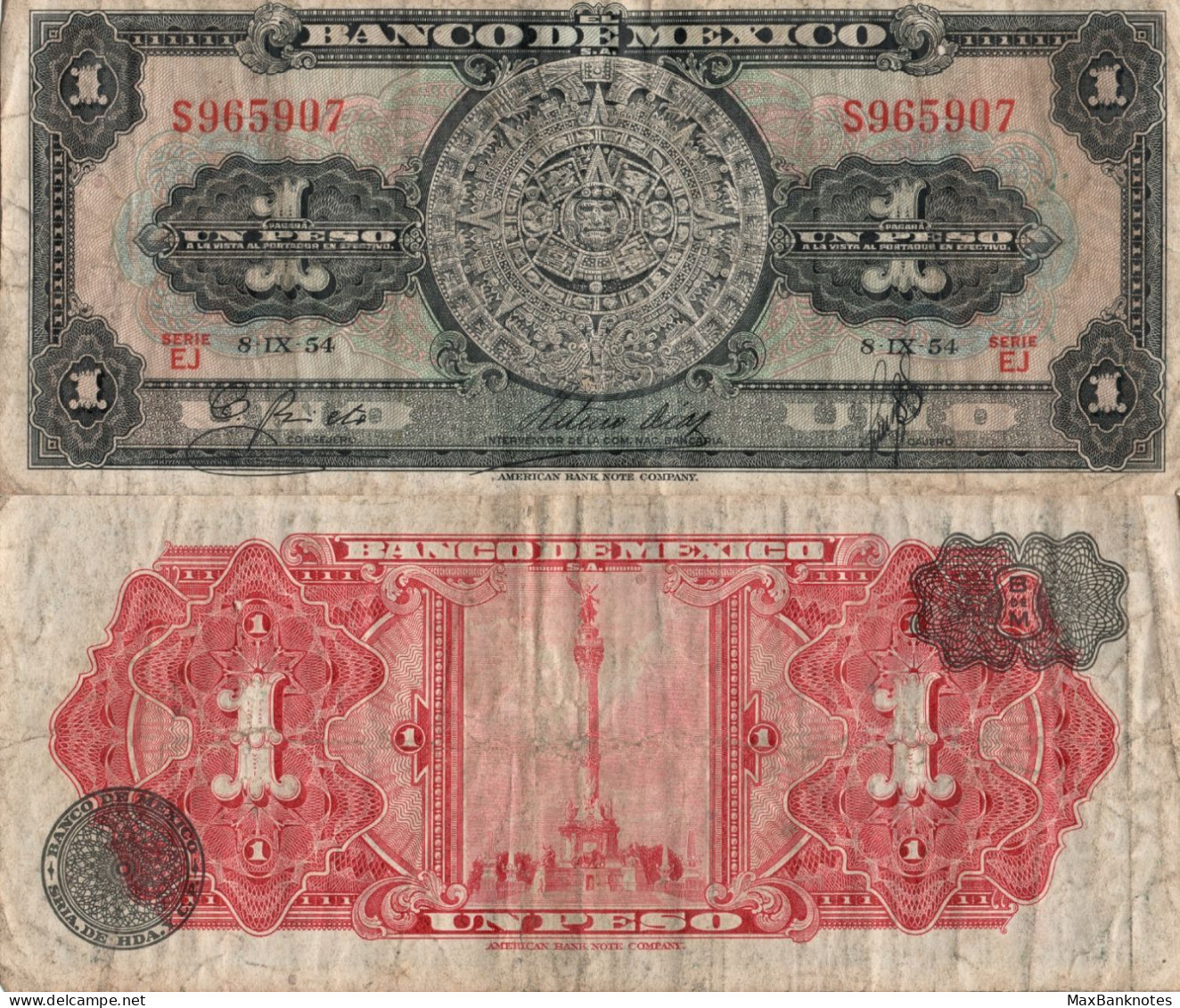 Mexico / 1 Peso / 1954 / P-56(b) / VF - Mexique