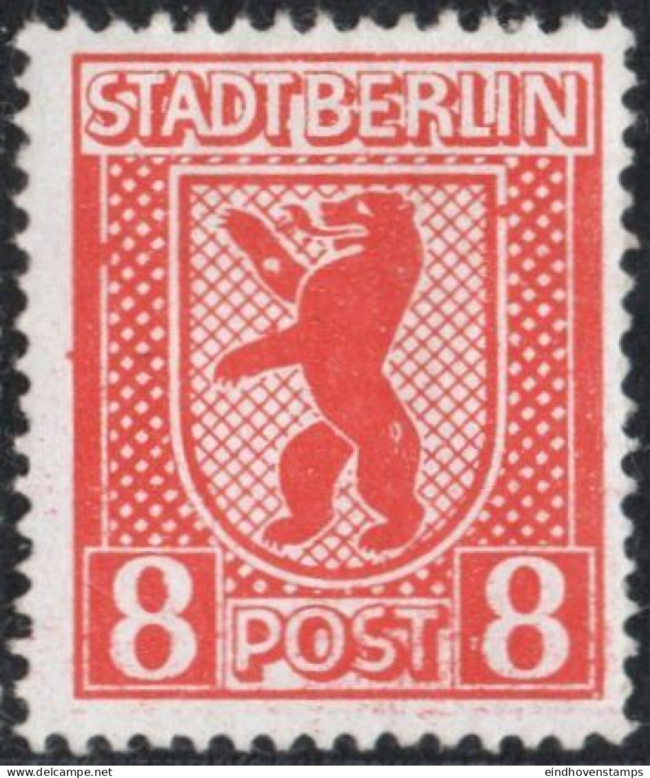 Germany 1945 Stadt Berlin 8 Pf Plateflaw Mi IV MNH Certified Jasch BPP "B" White Spot In Right Arm, Break In Left Frame - Berlin & Brandenburg