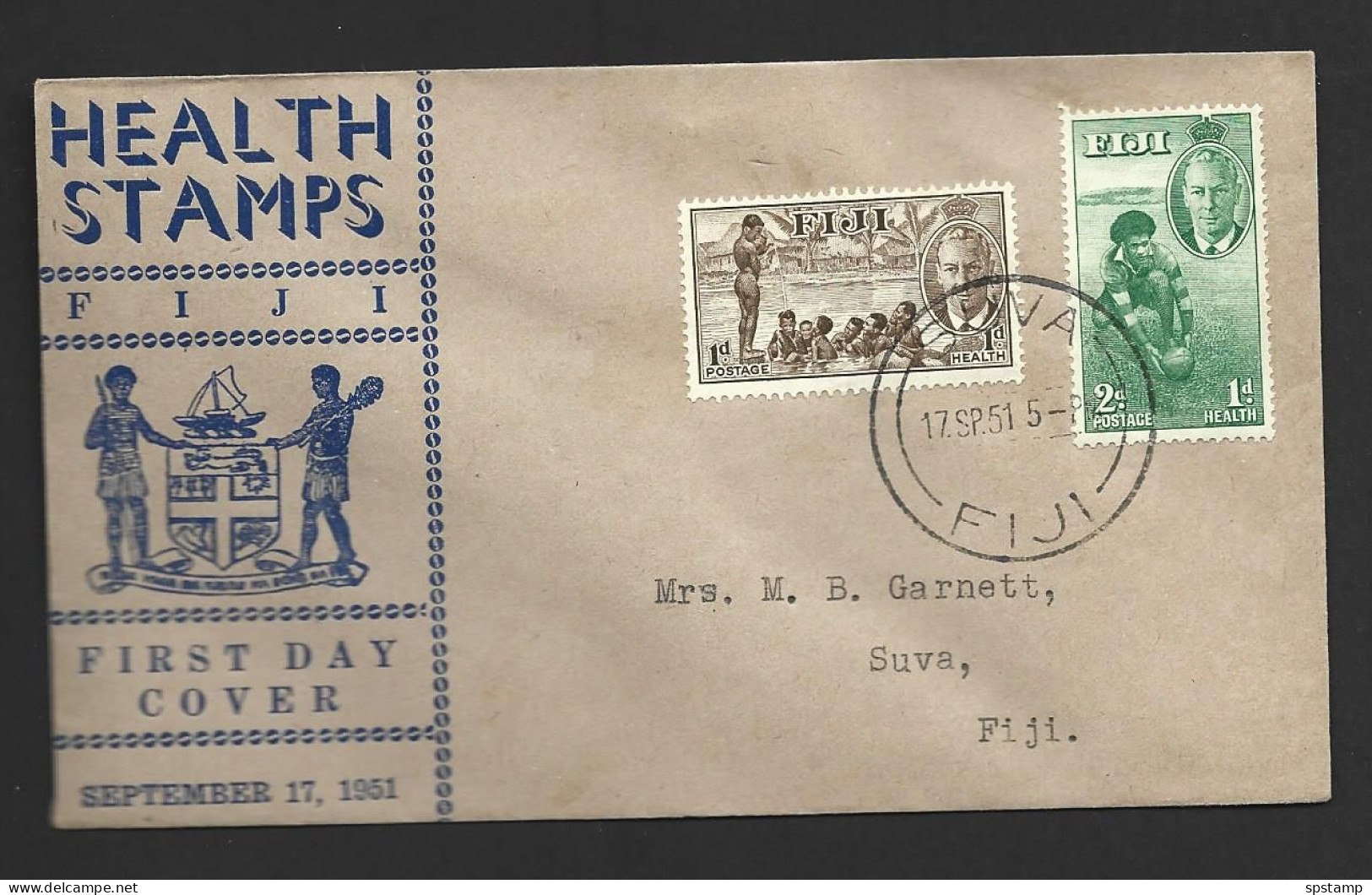 Fiji 1951 Health & Sport Charity Set Of 2 On First Day Cover FDC Illustrated Addressed - Fiji (...-1970)