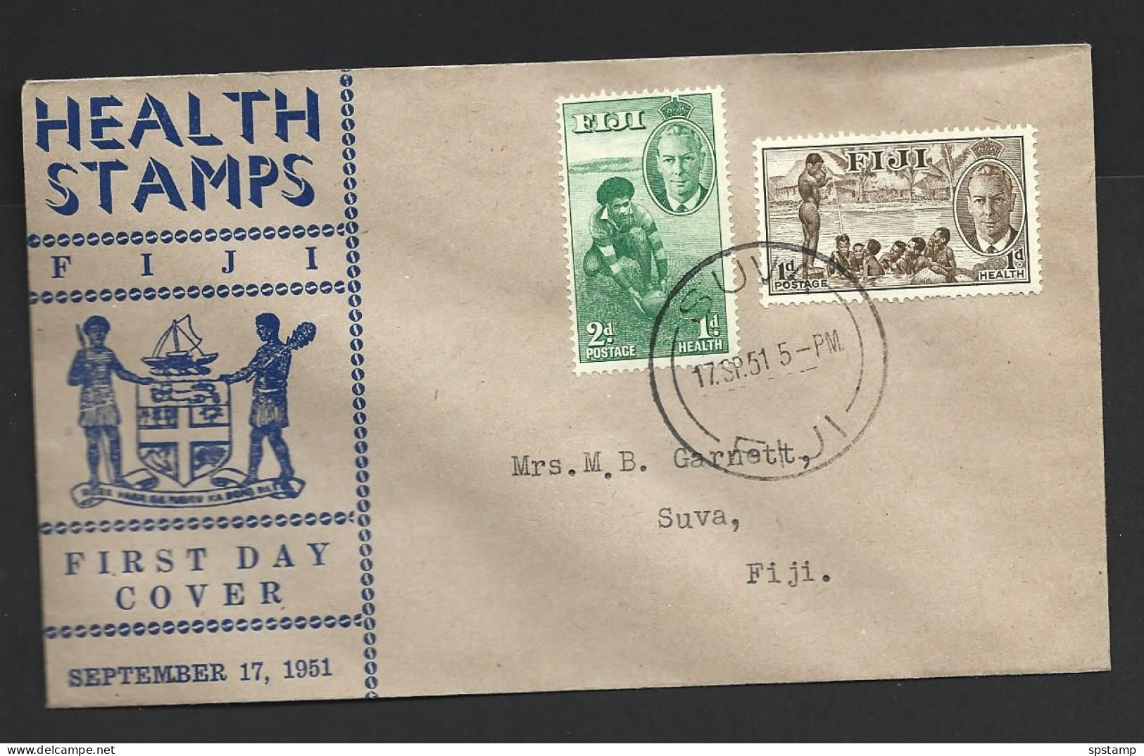 Fiji 1951 Health & Sport Charity Set Of 2 On First Day Cover FDC Illustrated Addressed - Fidji (...-1970)