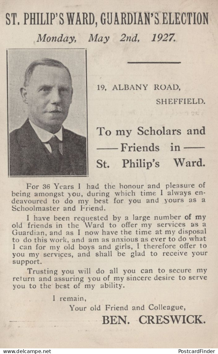 Sharrow Sheffield 1945 WW2 Politician Greetings Card - Sheffield