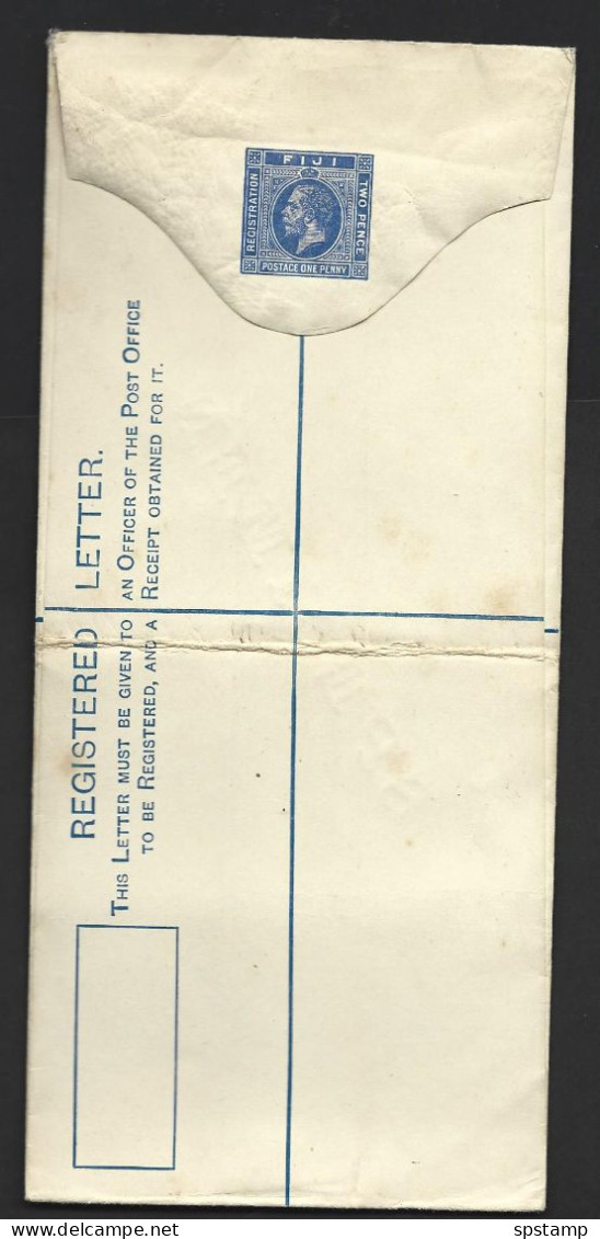Fiji 1920 KGV 1d + 2d Blue Registered Postal Stationary Envelope Unused , Specimen Overprint , Faults - Fiji (...-1970)