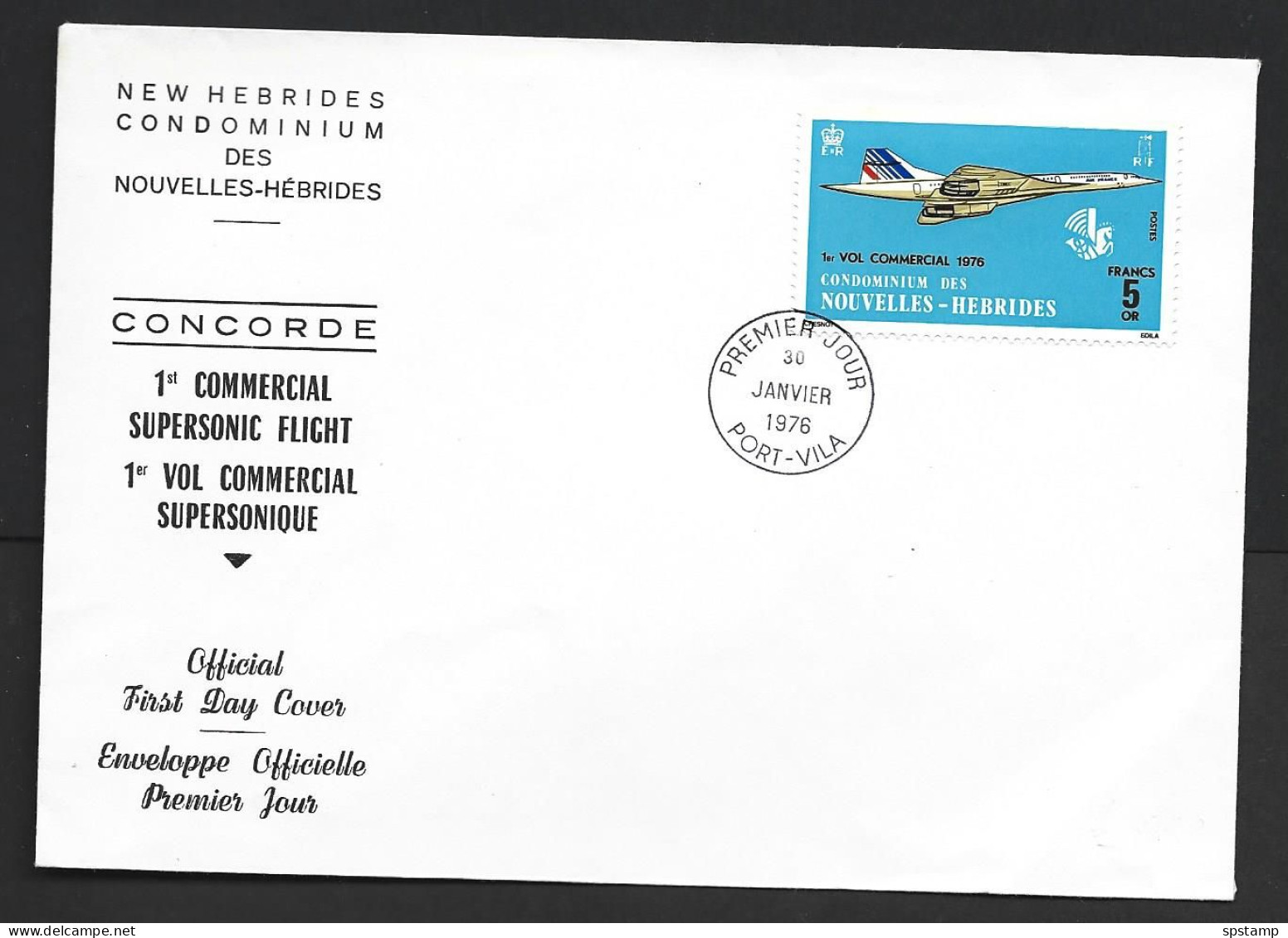 French New Hebrides 1976 5 Fr Concorde On Official First Day Cover FDC Unaddressed - Covers & Documents