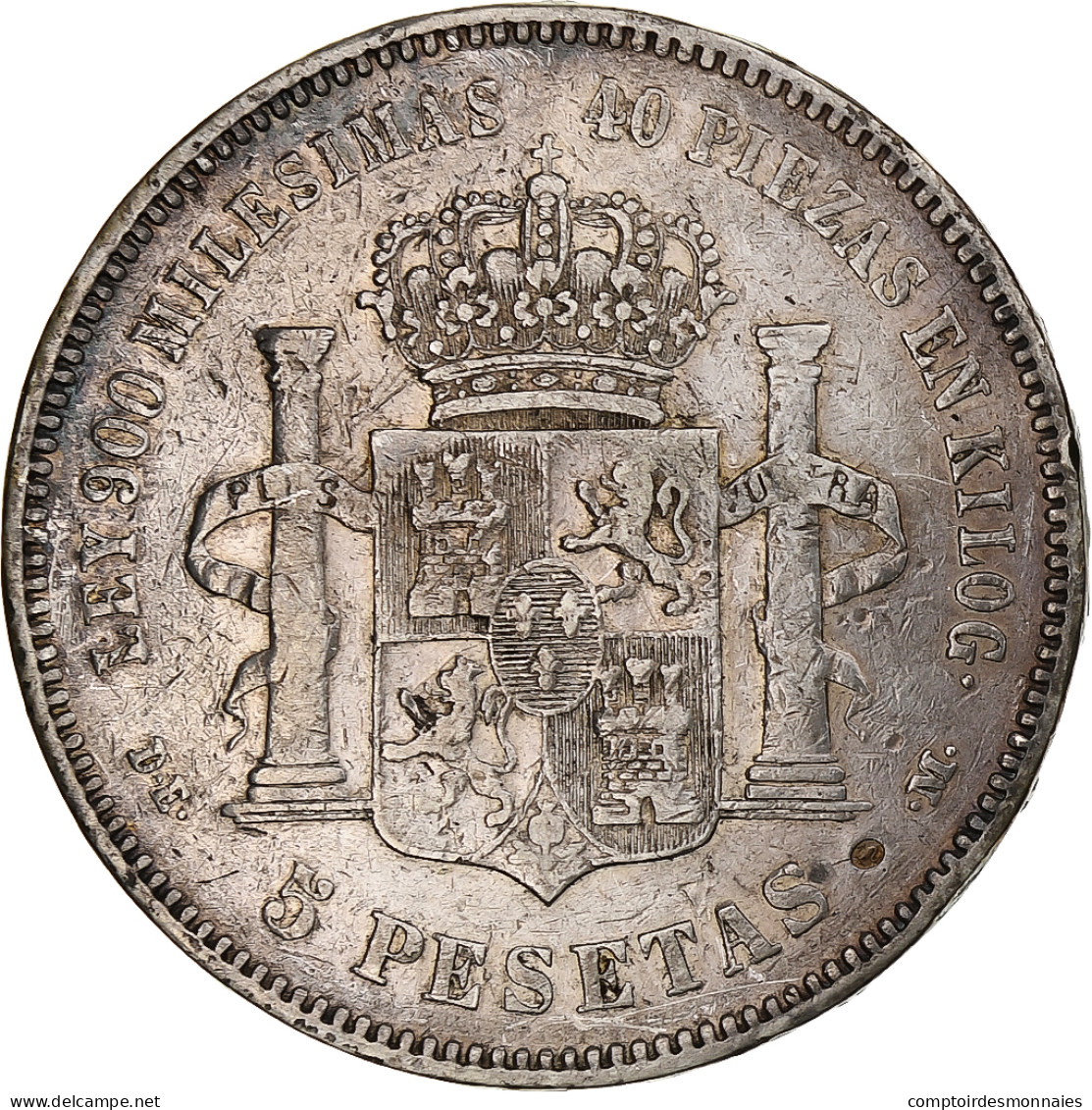 Espagne, Alfonso XII, 5 Pesetas, 1876, Madrid, Argent, TB+, KM:671 - Eerste Muntslagen