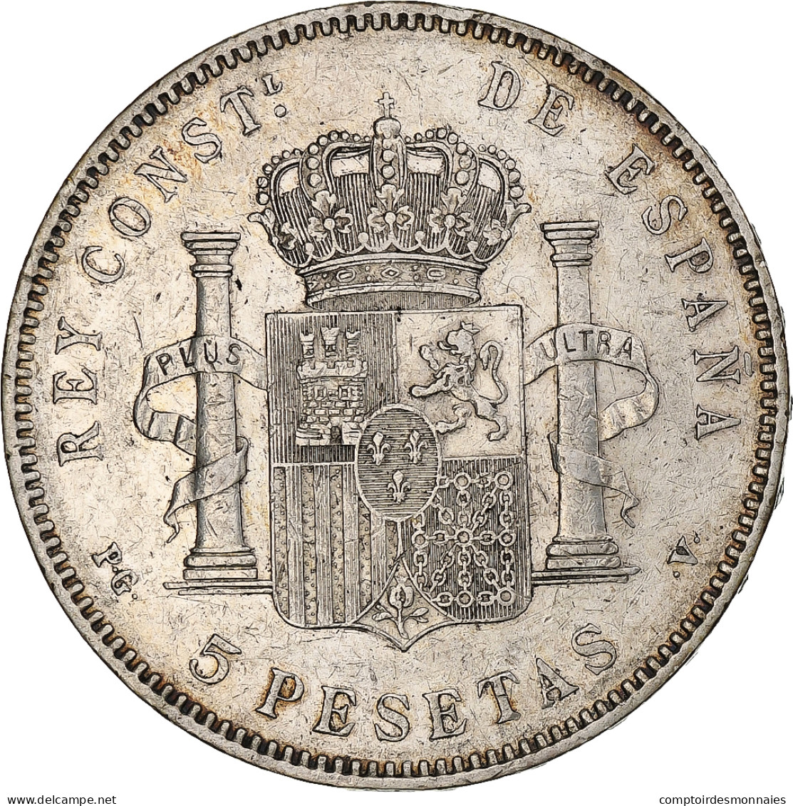 Espagne, Alfonso XIII, 5 Pesetas, 1896, Valencia, Argent, TTB+, KM:707 - Primi Conii