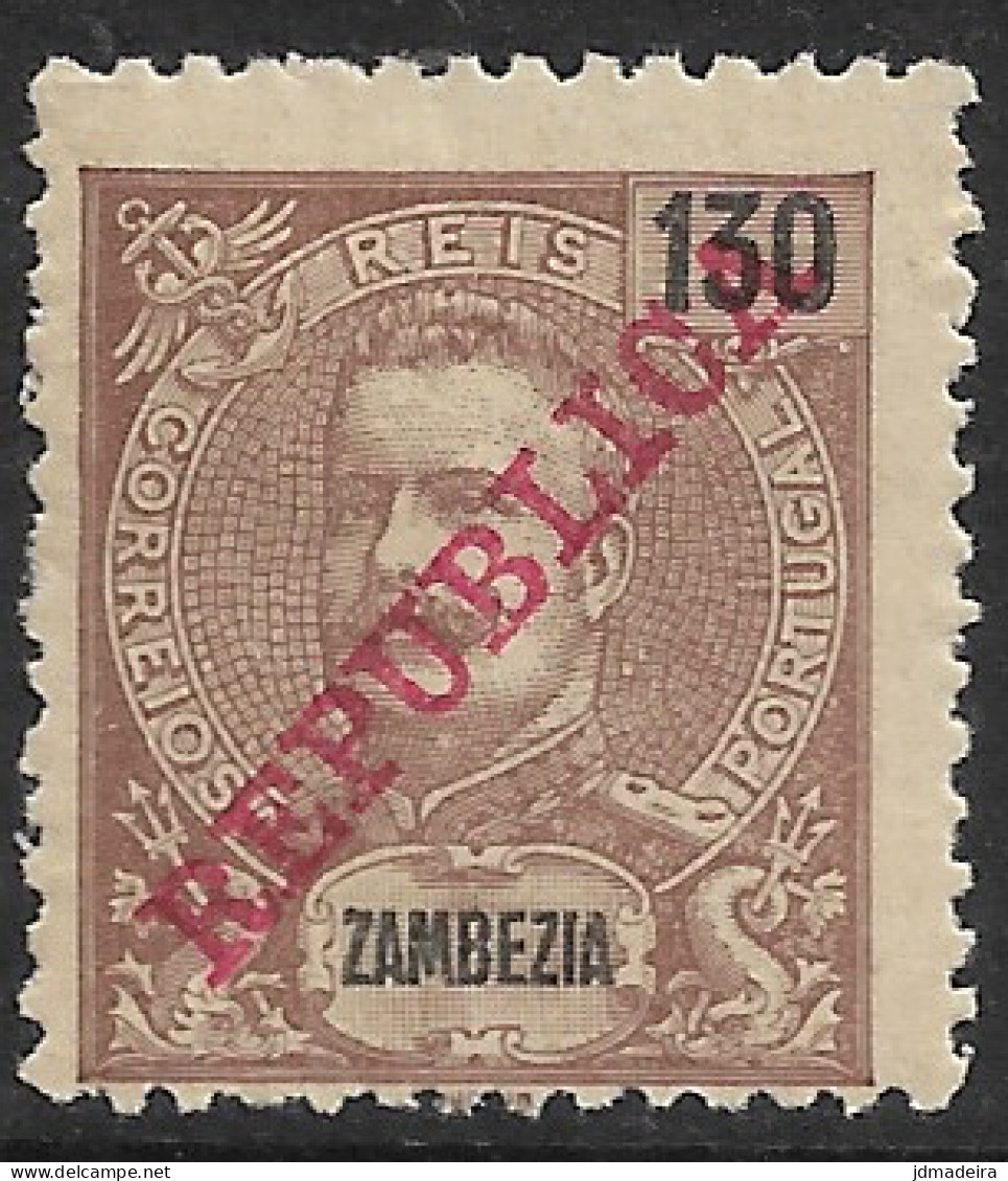 Zambezia – 1911 King Carlos Surcharged REPUBLICA 130 Réis Mint Stamp - Zambezia