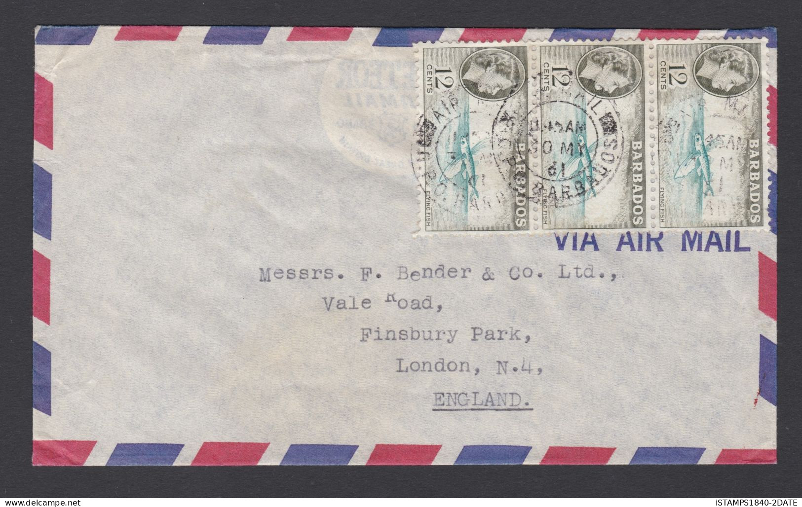 00405/ Barbados 1961 Air Mail Cover To England Sg296 12c Vert Strip Of 3 Fine Used - Barbados (...-1966)