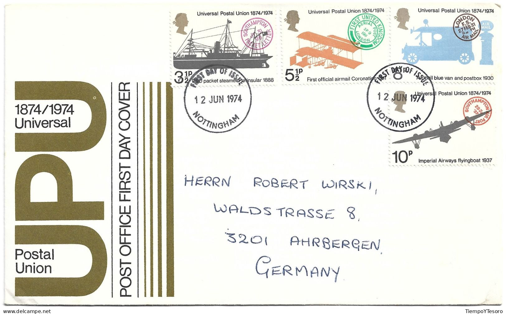 First Day Cover - England, First Official Airmail Coronation 1941, 1974, N°849 - 1971-1980 Decimale  Uitgaven