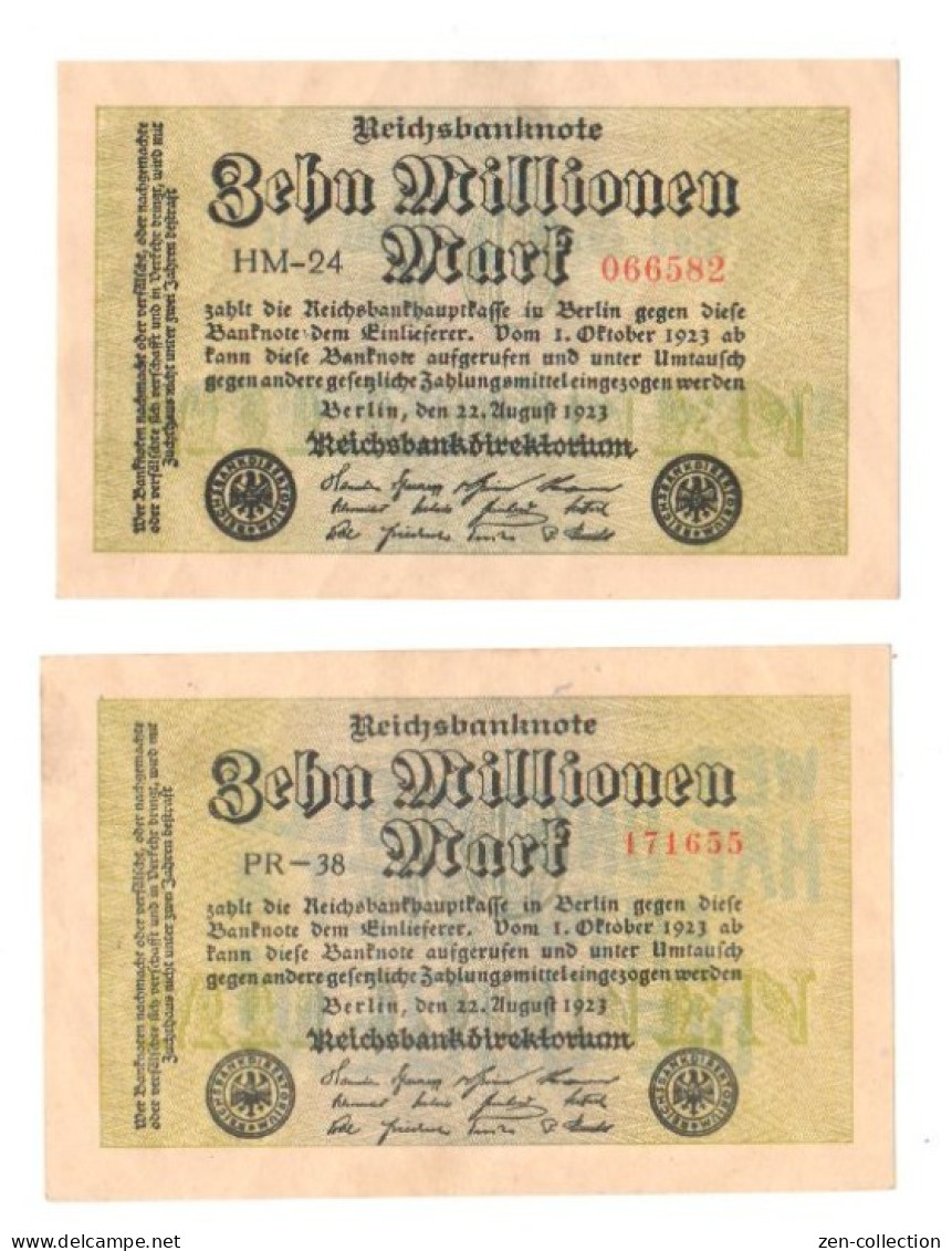 Two WW2 Germany Nazi Propaganda FORGERY Overprint On Genuine 10 Million1923 Banknote VF++ - Otros & Sin Clasificación