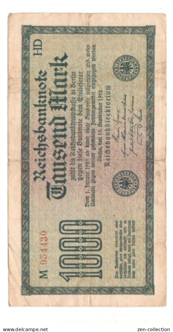 WW2 Germany Nazi Propaganda FORGERY Overprint On Genuine 1000 Mark 1923 Banknote VF- - Other & Unclassified